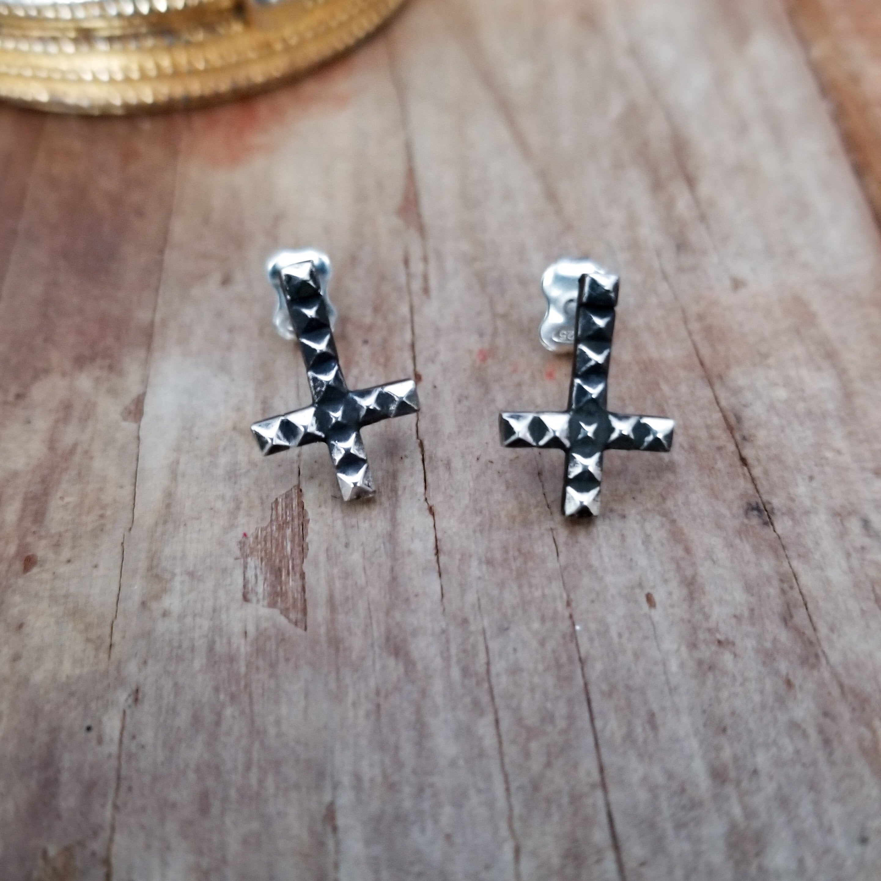 Collection of Inverted Studded Cross Small Earrings - Inchoo Bijoux in a gallery layout