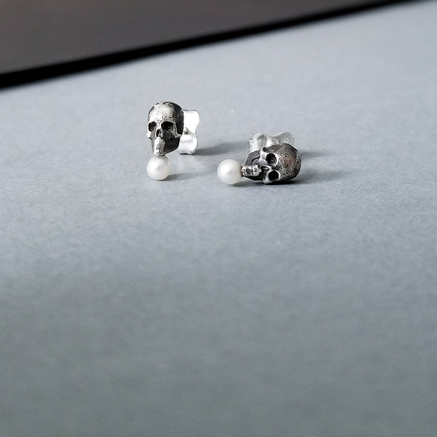 Collection of Tiny Pearl Skull Earrings - Inchoo Bijoux in a gallery layout