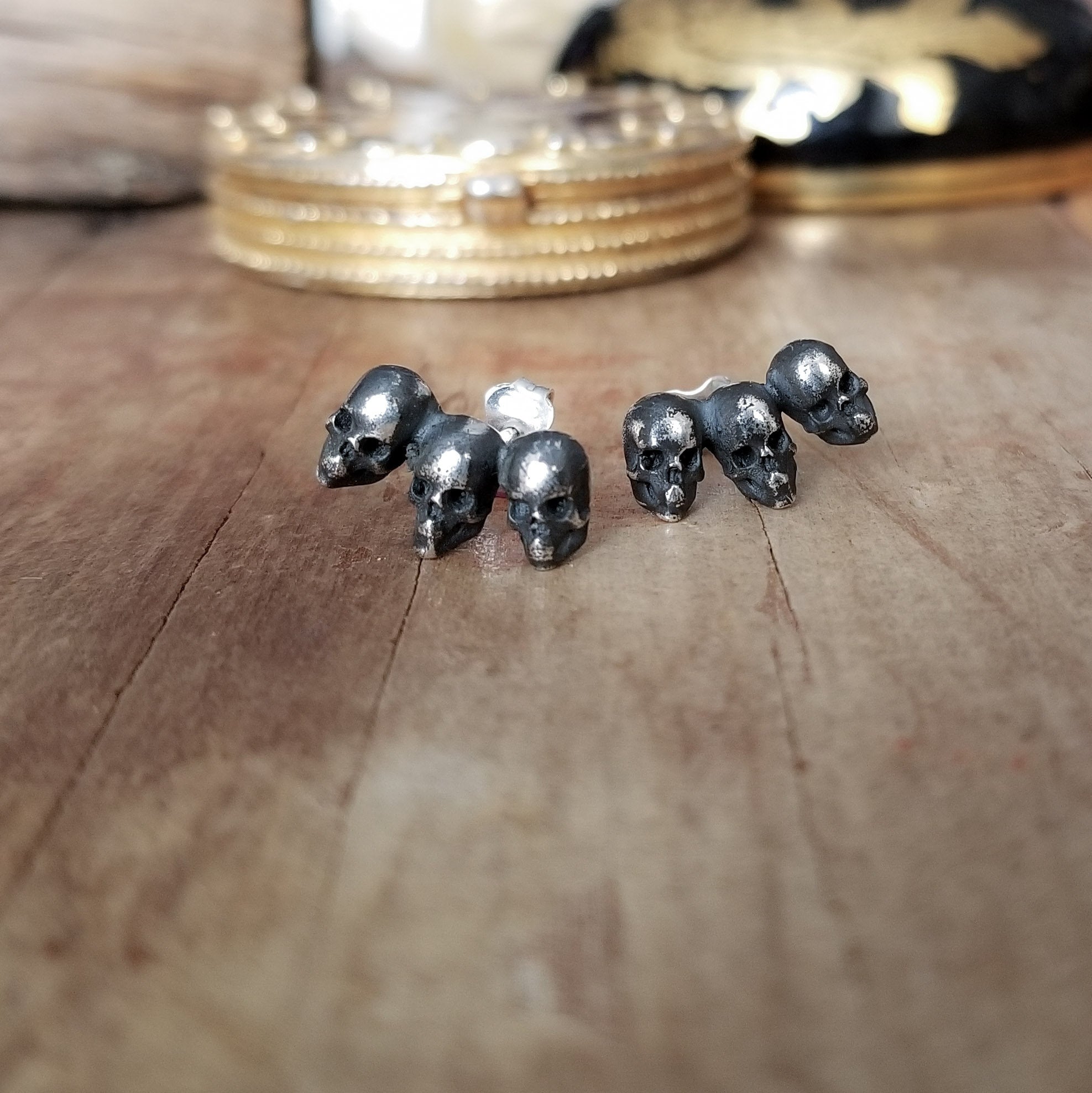 Collection of Triple Skull Earring Studs - Inchoo Bijoux in a gallery layout