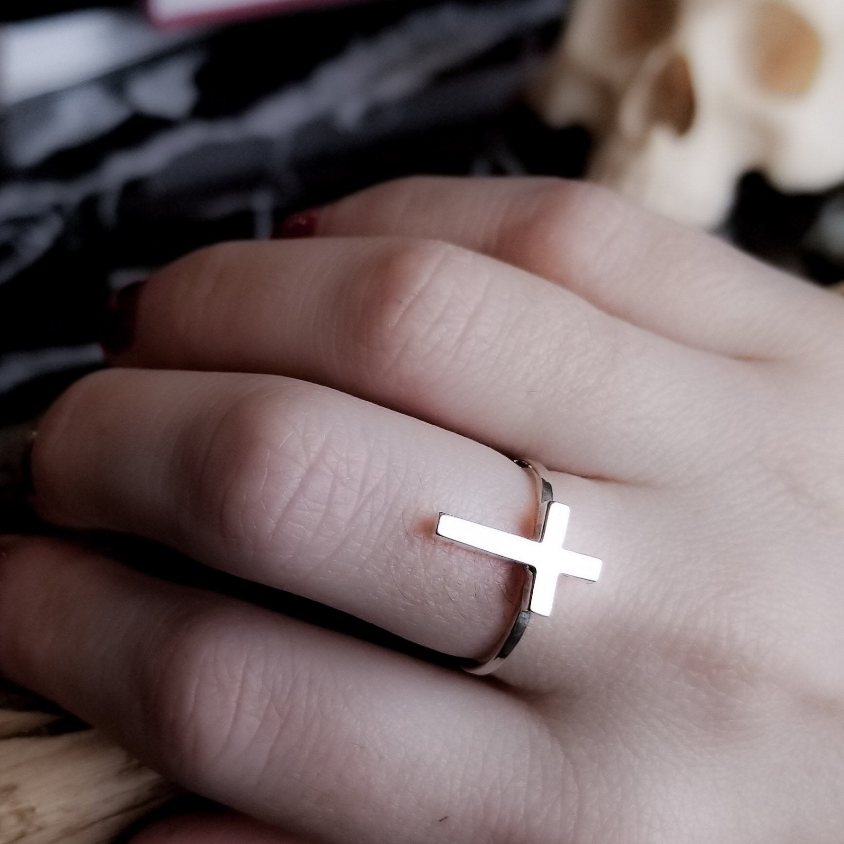 Collection of Tiny Silver Cross Ring - Inchoo Bijoux in a gallery layout