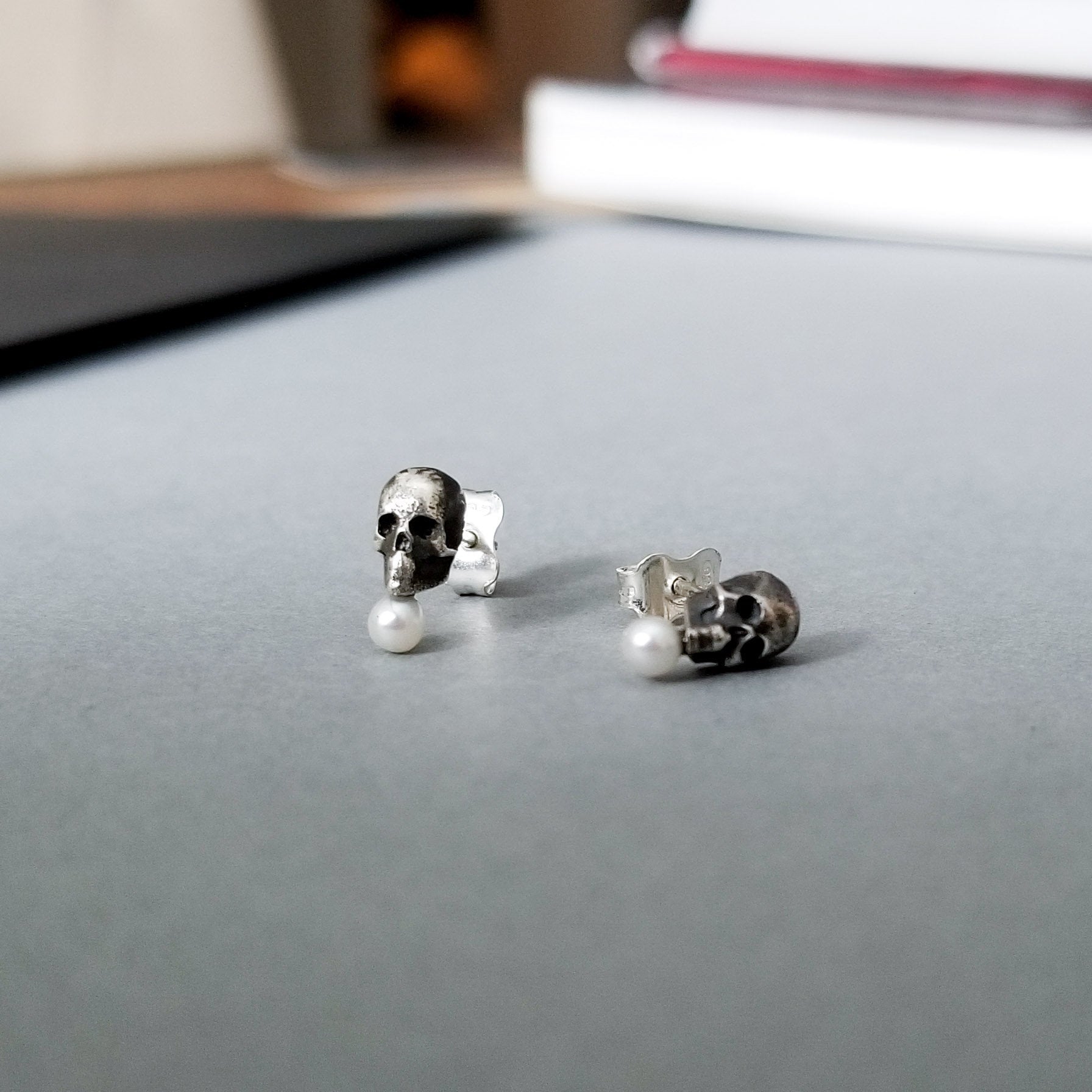 Collection of Tiny Pearl Skull Earrings - Inchoo Bijoux in a gallery layout