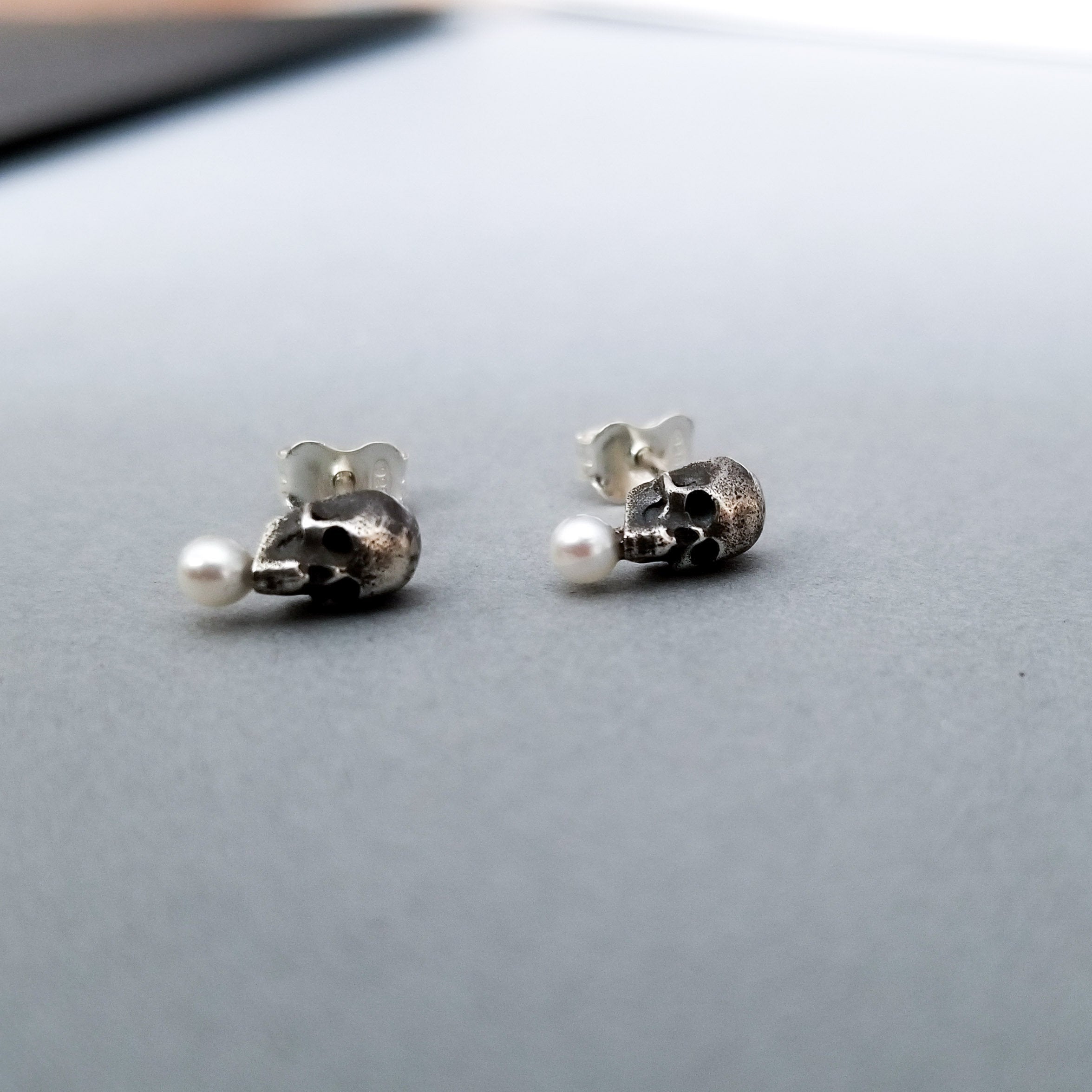 Collection of Tiny Pearl Skull Earrings - Inchoo Bijoux in a gallery layout