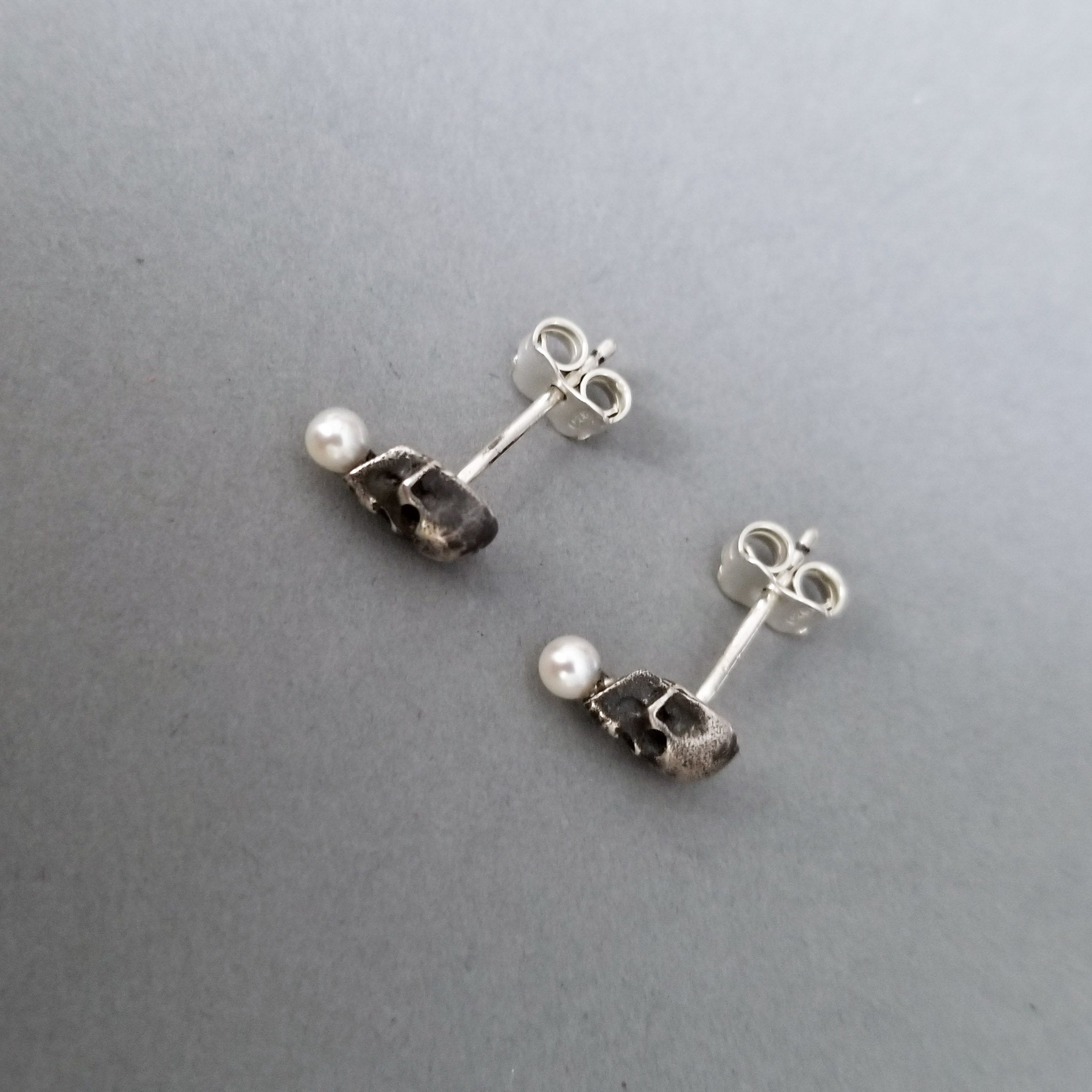 Collection of Tiny Pearl Skull Earrings - Inchoo Bijoux in a gallery layout