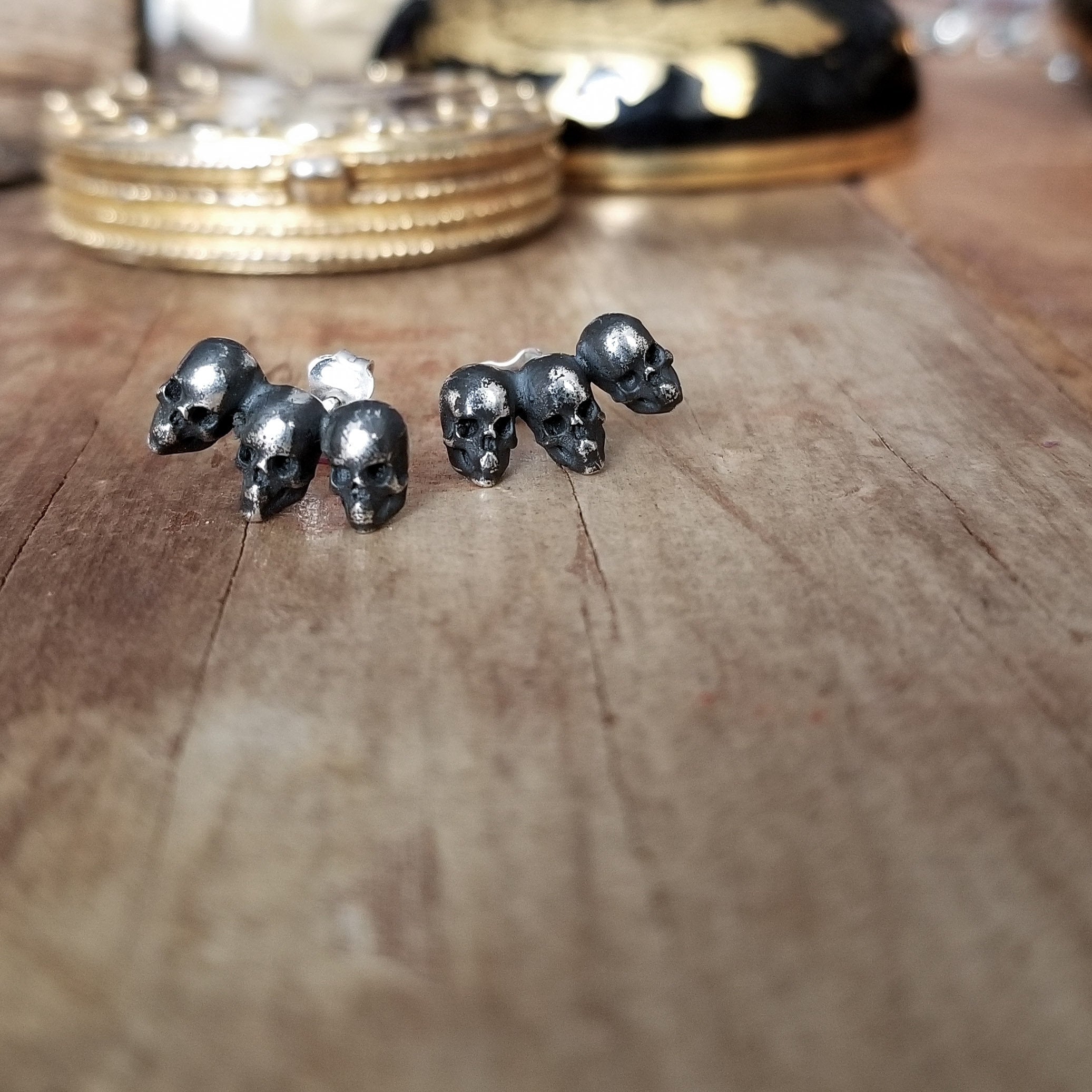 Collection of Triple Skull Earring Studs - Inchoo Bijoux in a gallery layout