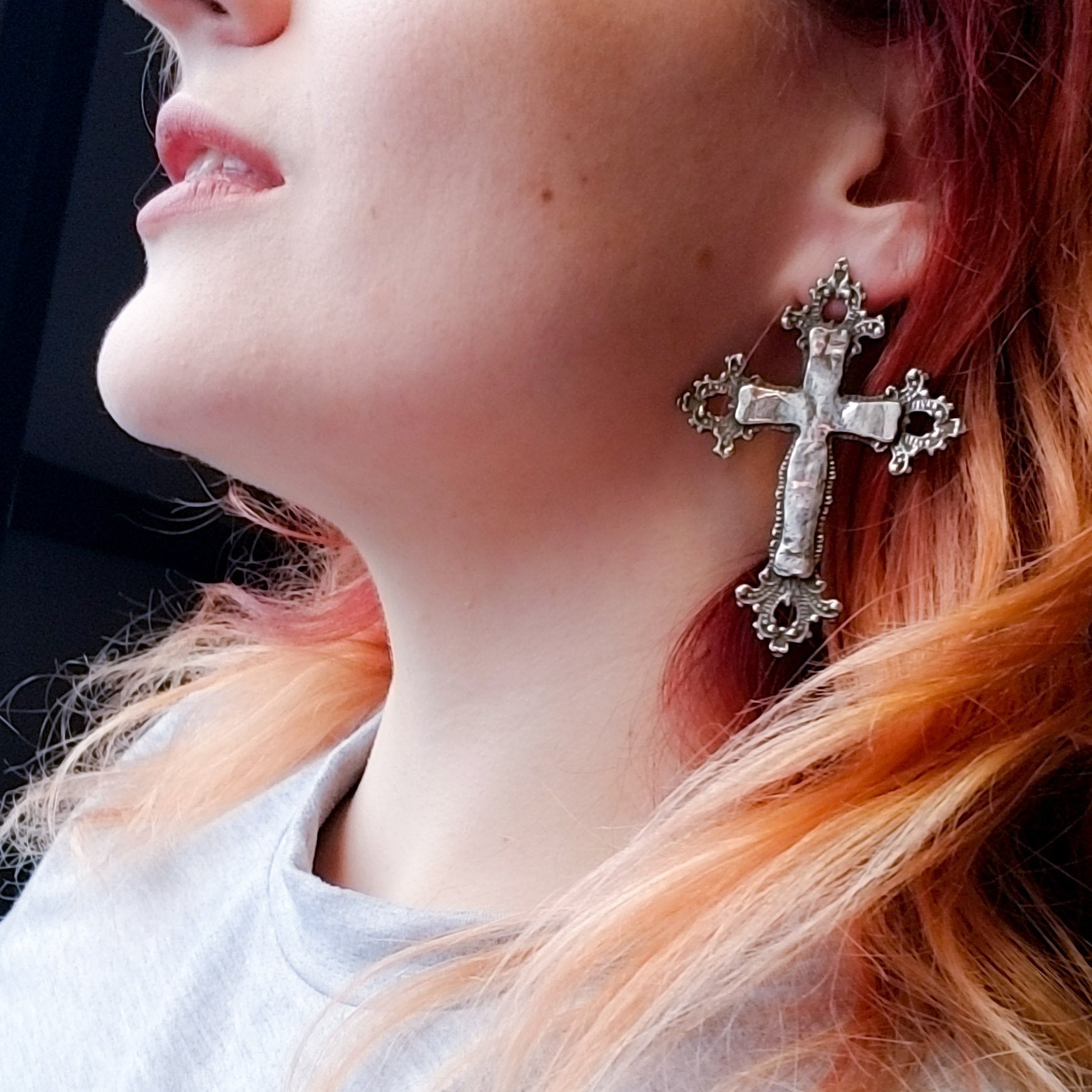 Large Baroque Cross Earrings - Inchoo Bijoux