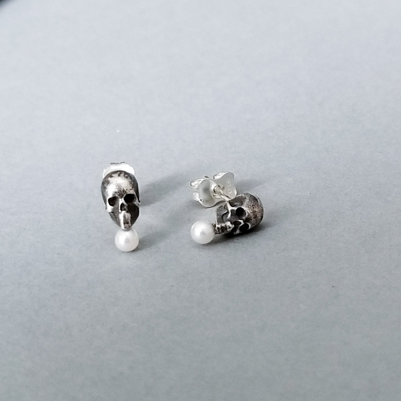 Collection of Tiny Pearl Skull Earrings - Inchoo Bijoux in a gallery layout