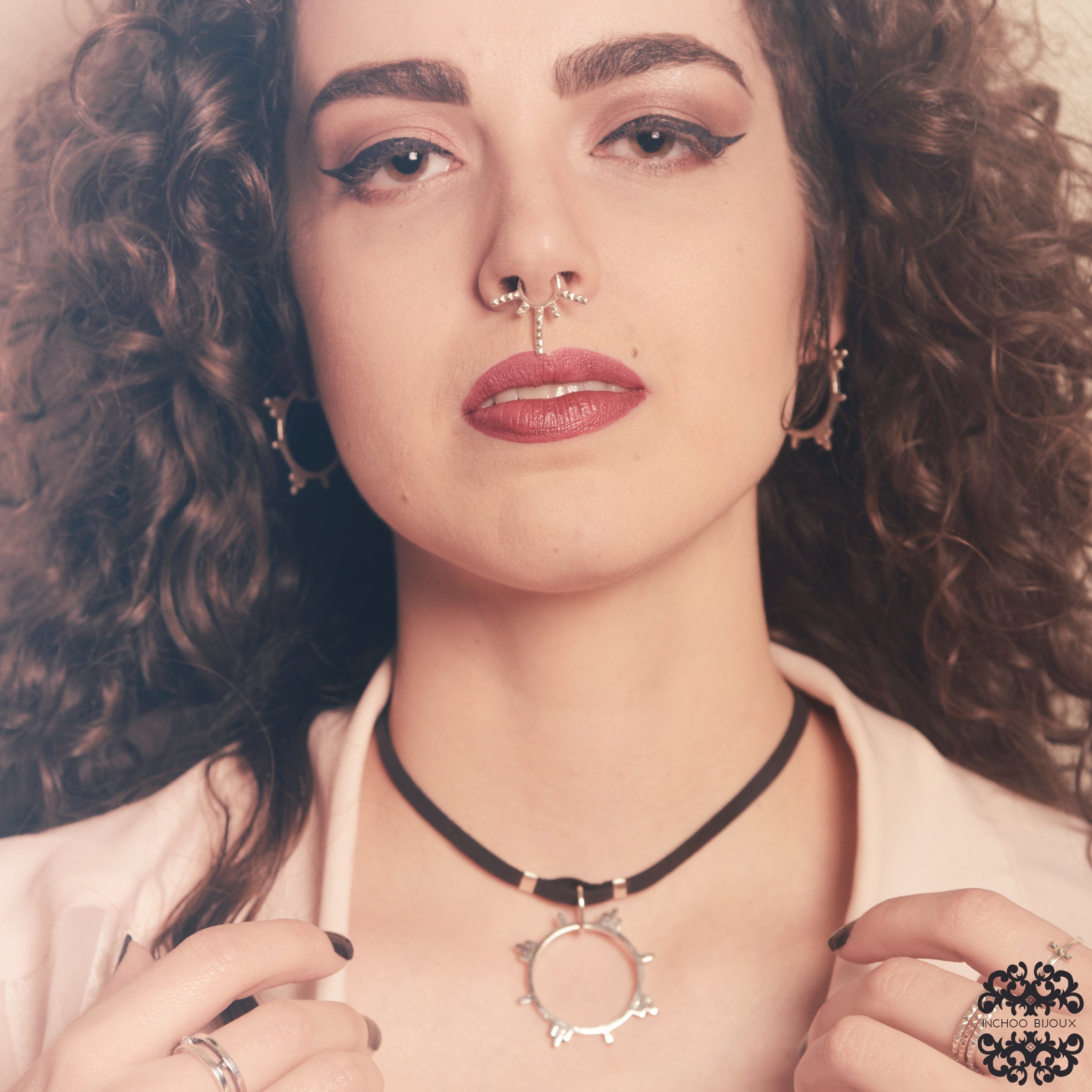 Collection of Black Leather O-Ring Celestial Choker Necklace-Choker-Inchoo Bijoux-Inchoo Bijoux in a gallery layout