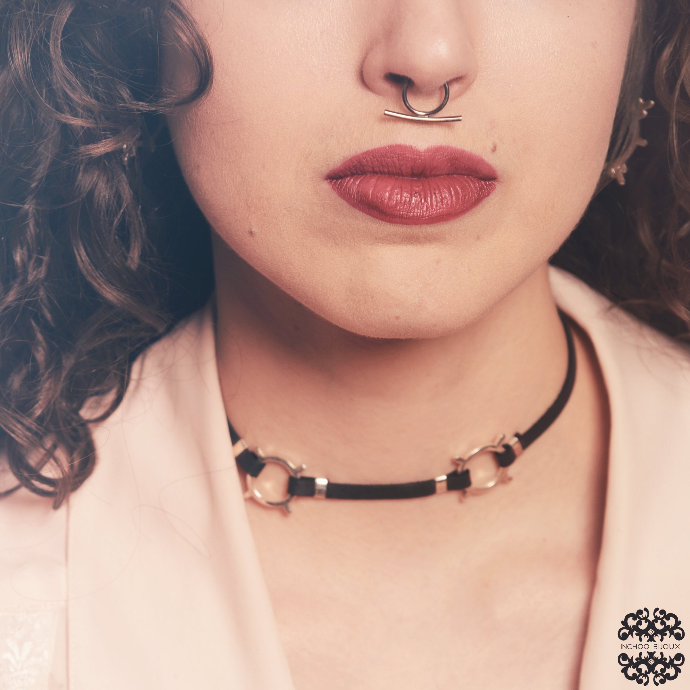 Collection of Black Leather O-Ring Choker Celestial Necklace - Inchoo Bijoux in a gallery layout