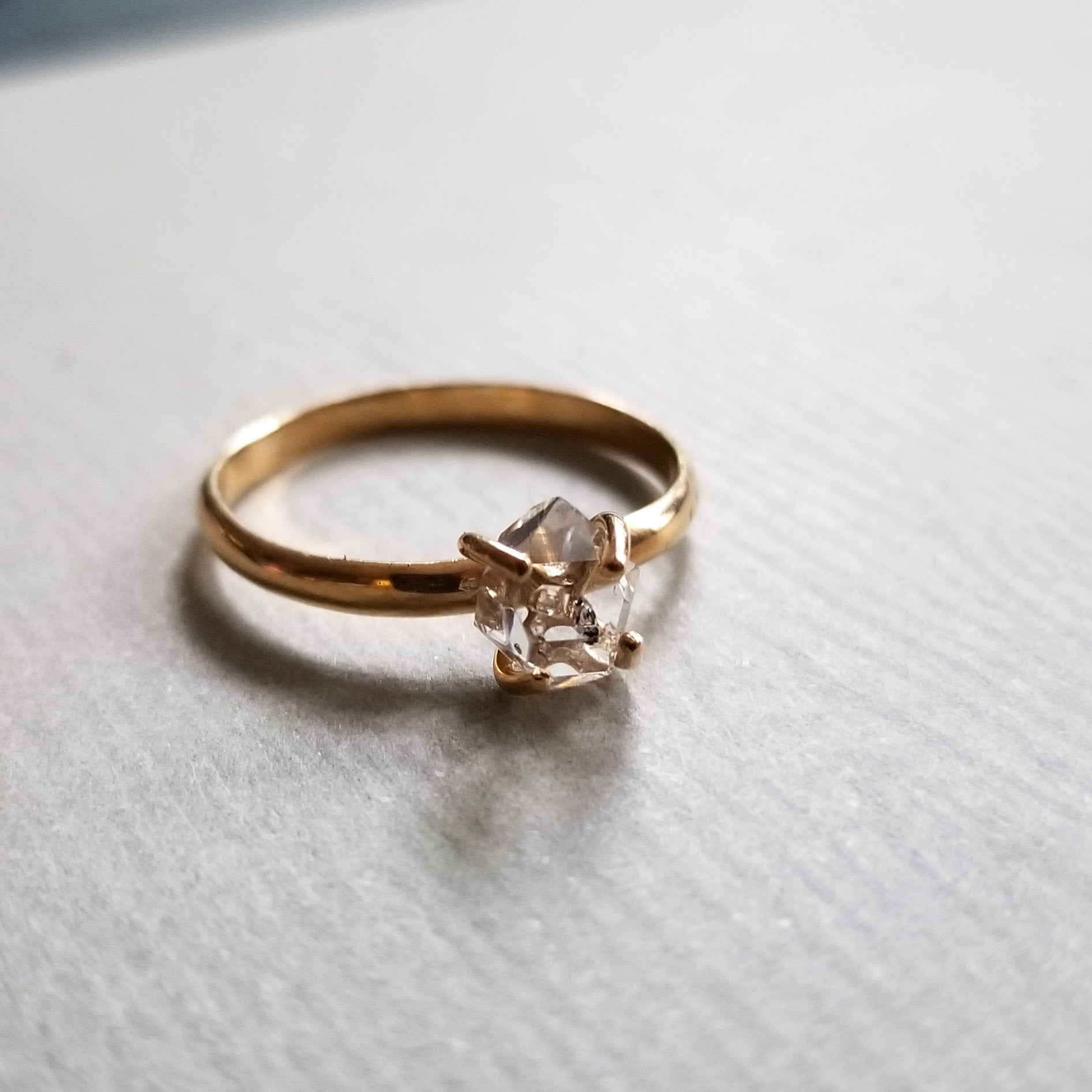 Rose Gold Herkimer Diamond Ring 14K - Inchoo Bijoux