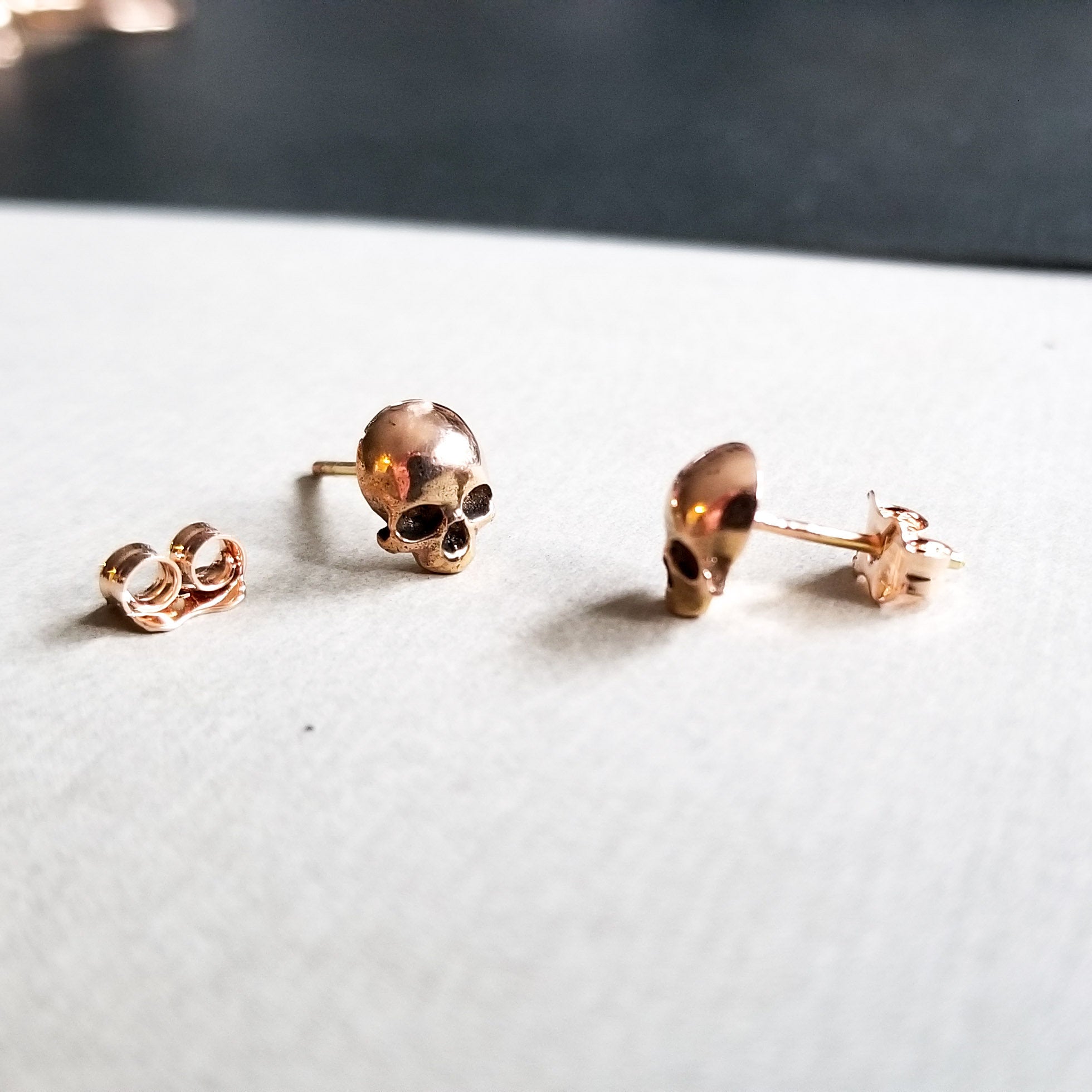 Collection of 14K Rose Gold Skull Stud Earrings - Inchoo Bijoux in a gallery layout