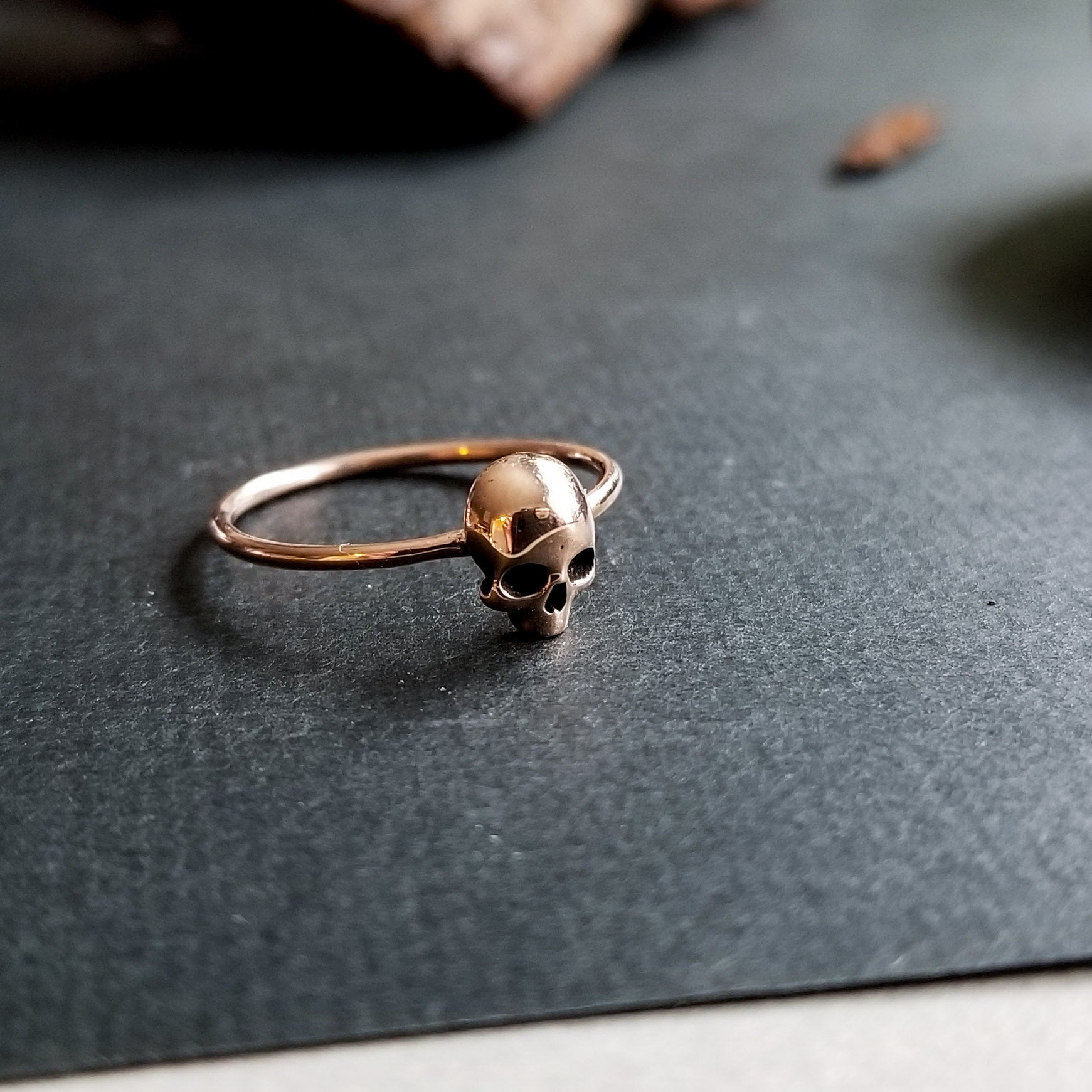 Collection of 14k Rose Gold Small Skull Engagement Ring - Inchoo Bijoux in a gallery layout