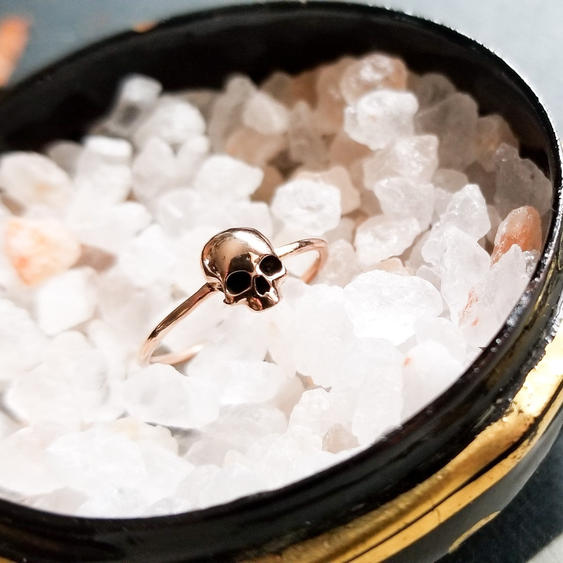 Collection of 14k Rose Gold Small Skull Engagement Ring - Inchoo Bijoux in a gallery layout