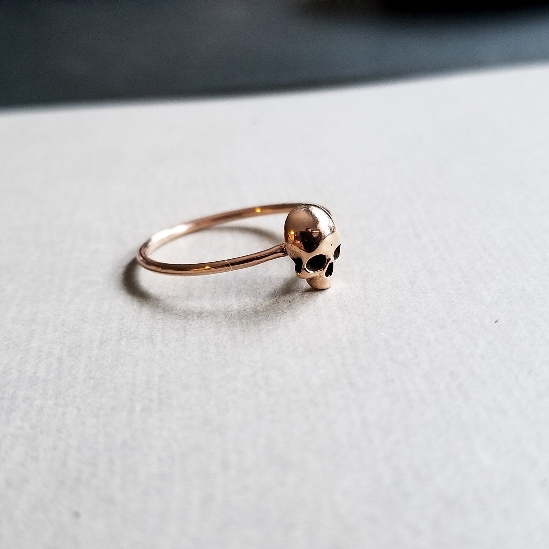 14k Rose Gold Small Skull Engagement Ring - Inchoo Bijoux