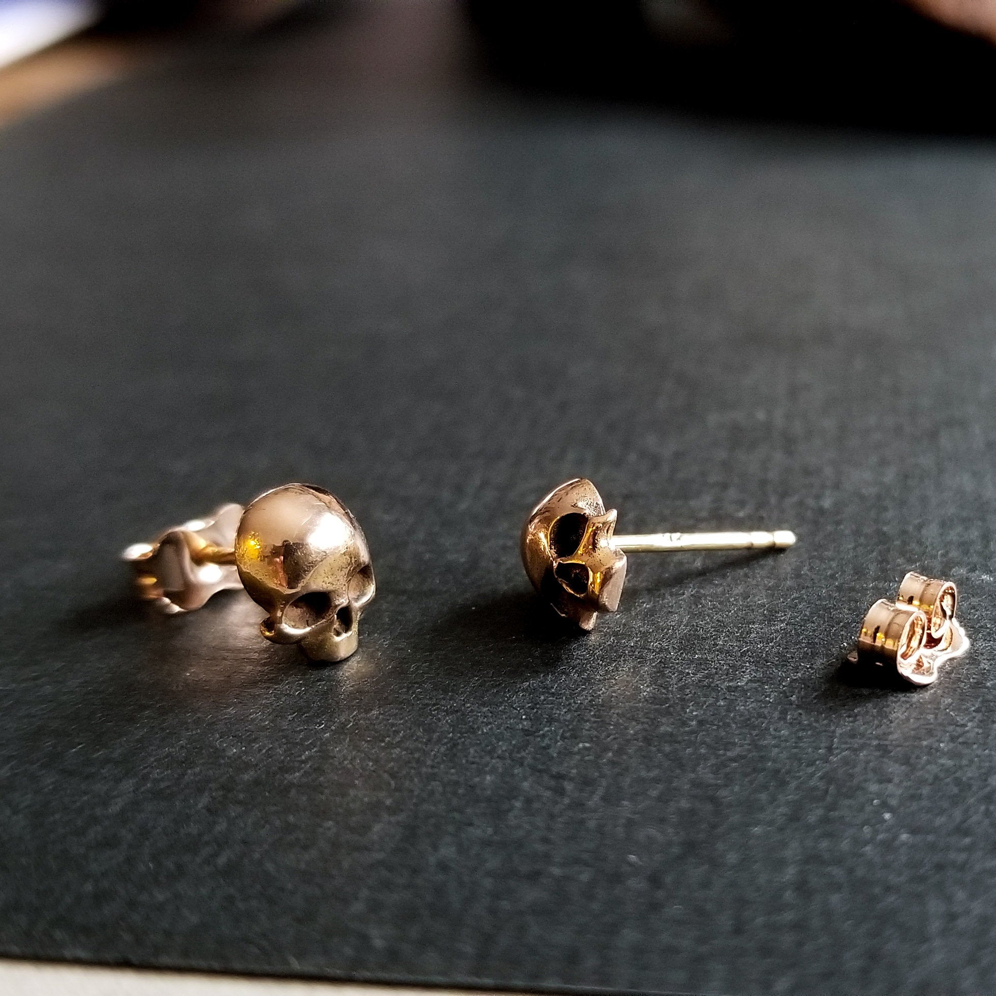 Collection of 14K Rose Gold Skull Stud Earrings - Inchoo Bijoux in a gallery layout