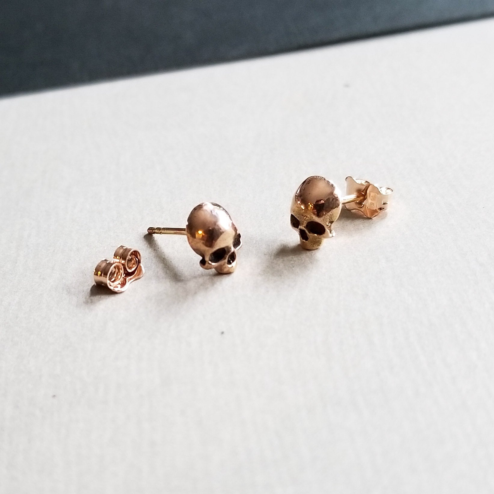 Collection of 14K Rose Gold Skull Stud Earrings - Inchoo Bijoux in a gallery layout