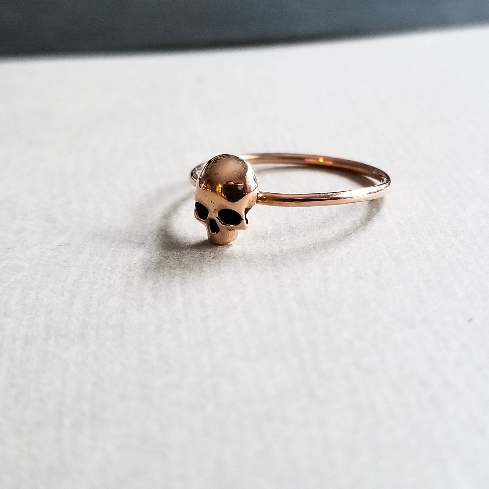 Collection of 14k Rose Gold Small Skull Engagement Ring - Inchoo Bijoux in a gallery layout