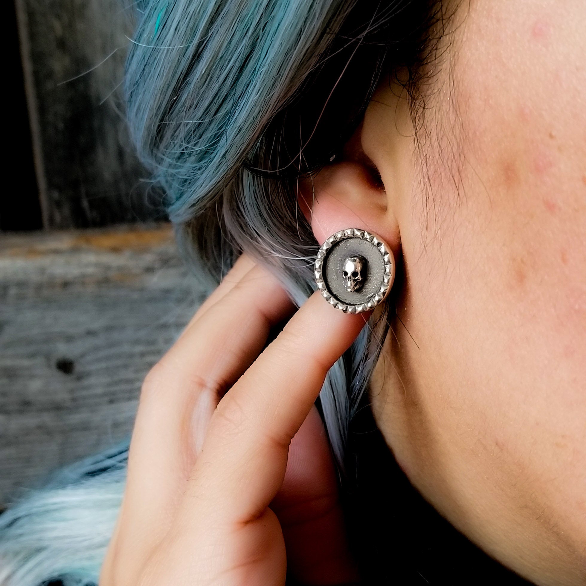 Collection of Unisex Studded Skull Stud Post Earrings - Inchoo Bijoux in a gallery layout