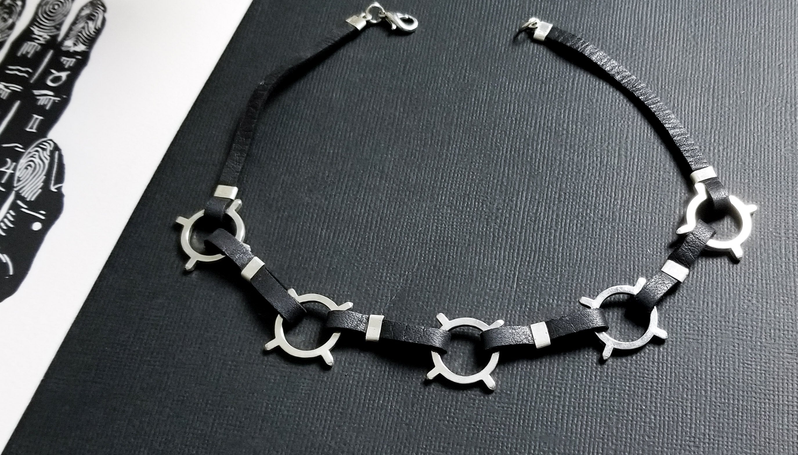 Black Leather O-Ring Choker Celestial Necklace — Inchoo Bijoux