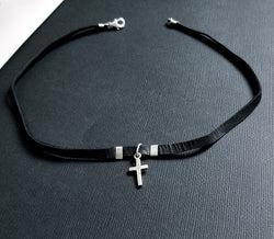 Collection of Tiny Silver Cross Choker - Inchoo Bijoux in a gallery layout