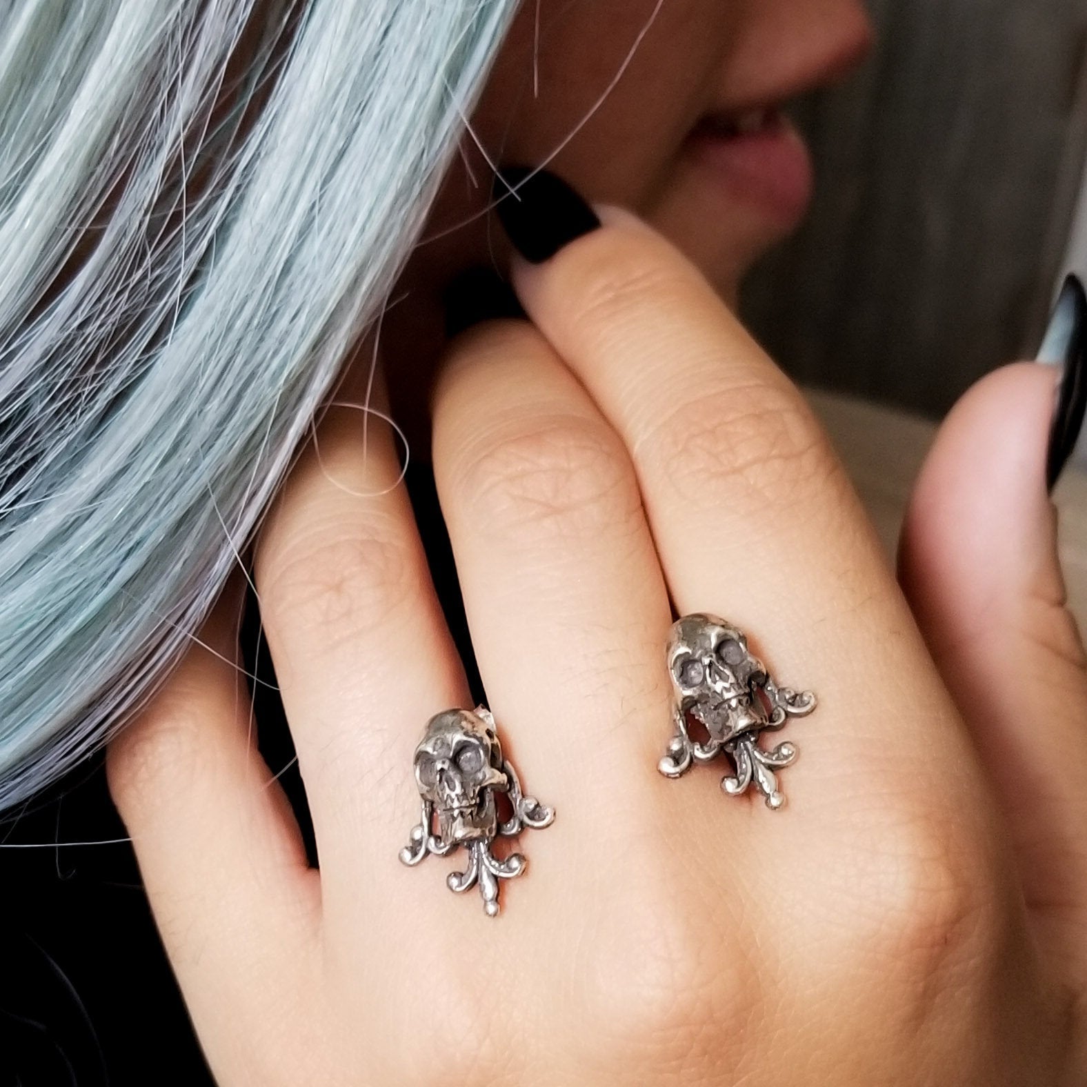 Collection of Unisex Victorian Skull and Lace Earrings - Inchoo Bijoux in a gallery layout