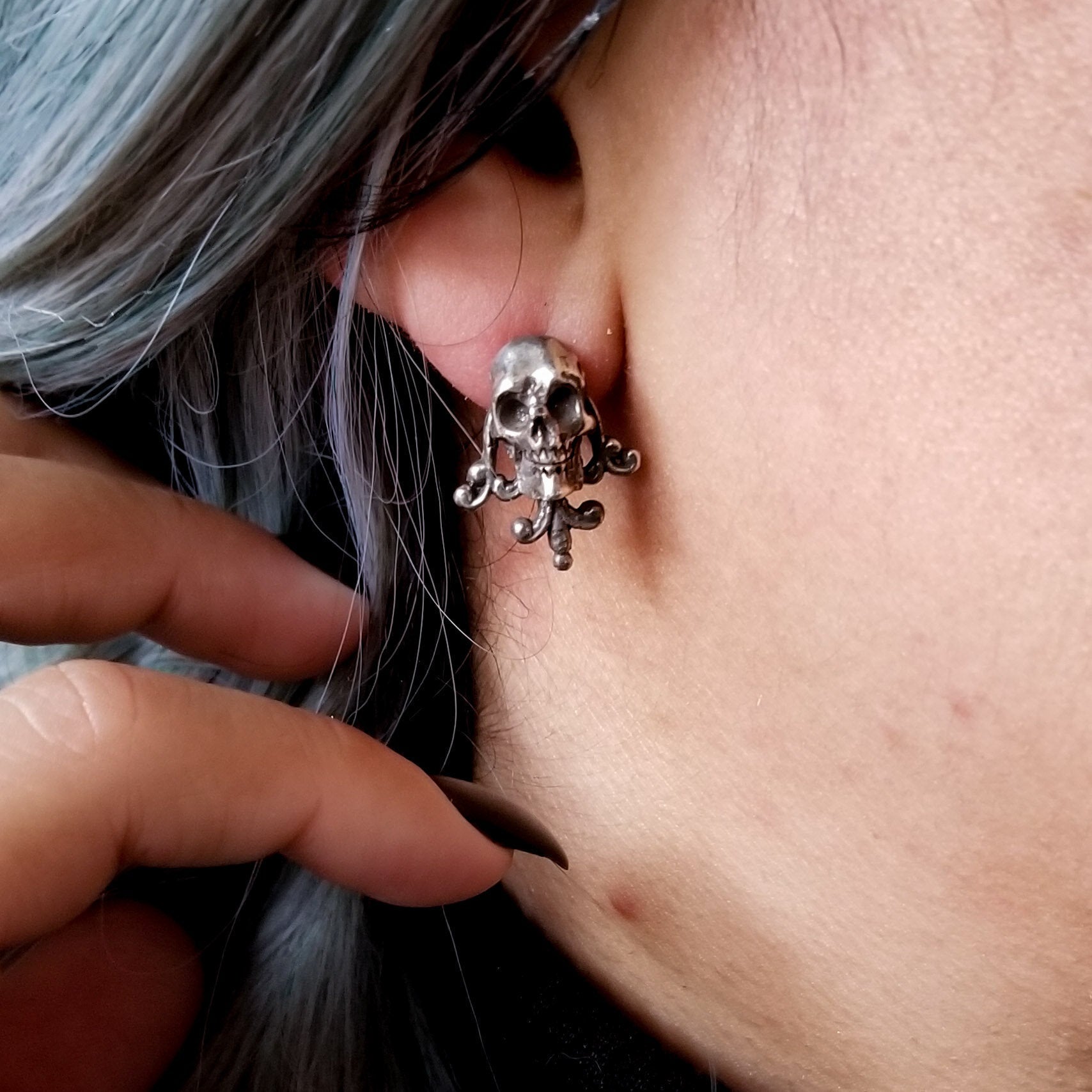 Collection of Unisex Victorian Skull and Lace Earrings - Inchoo Bijoux in a gallery layout