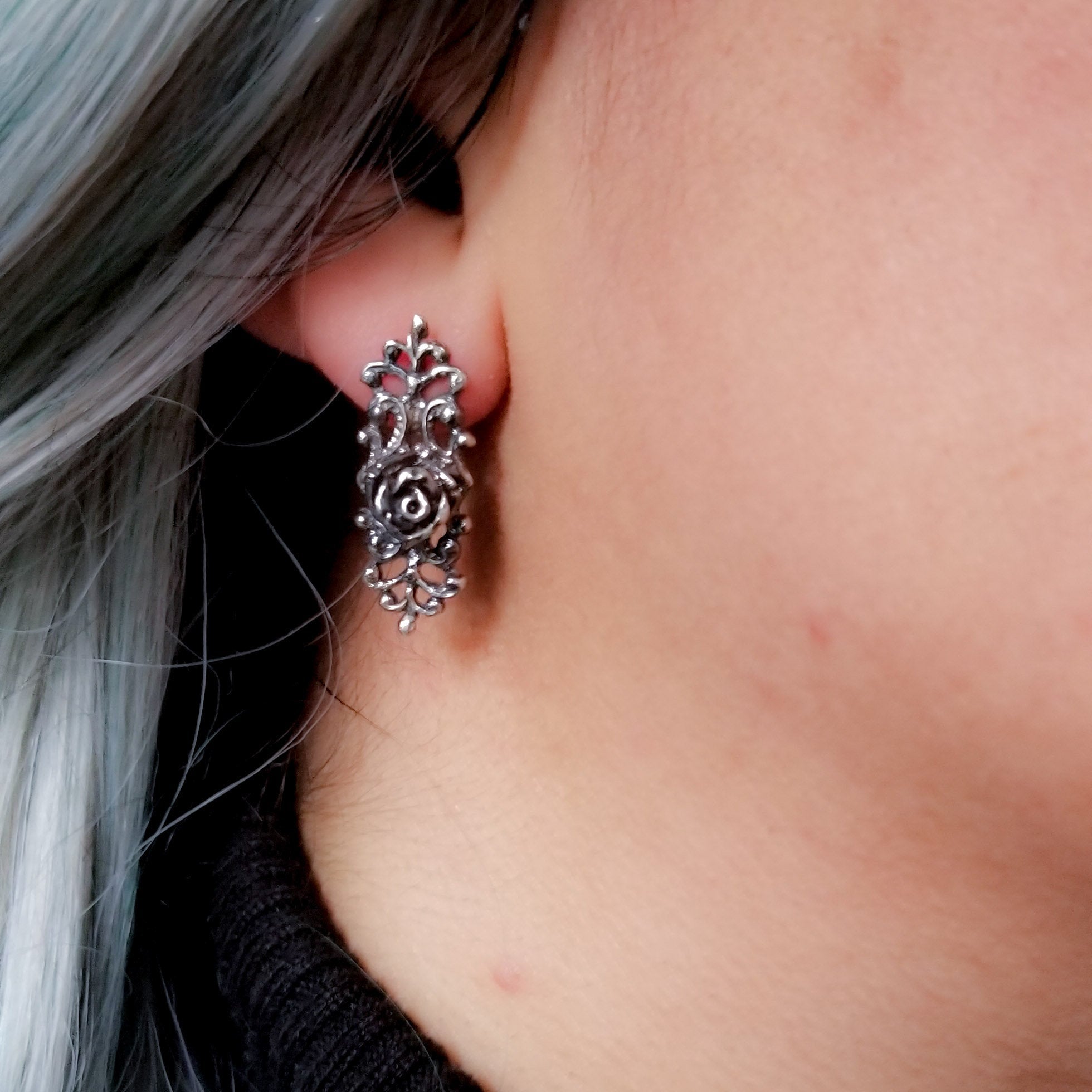 Collection of Victorian Rose and Lace Earrings Flower - Inchoo Bijoux in a gallery layout