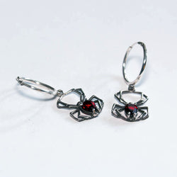 Collection of Red Garnet Spider Dangle Hoops - Inchoo Bijoux in a gallery layout