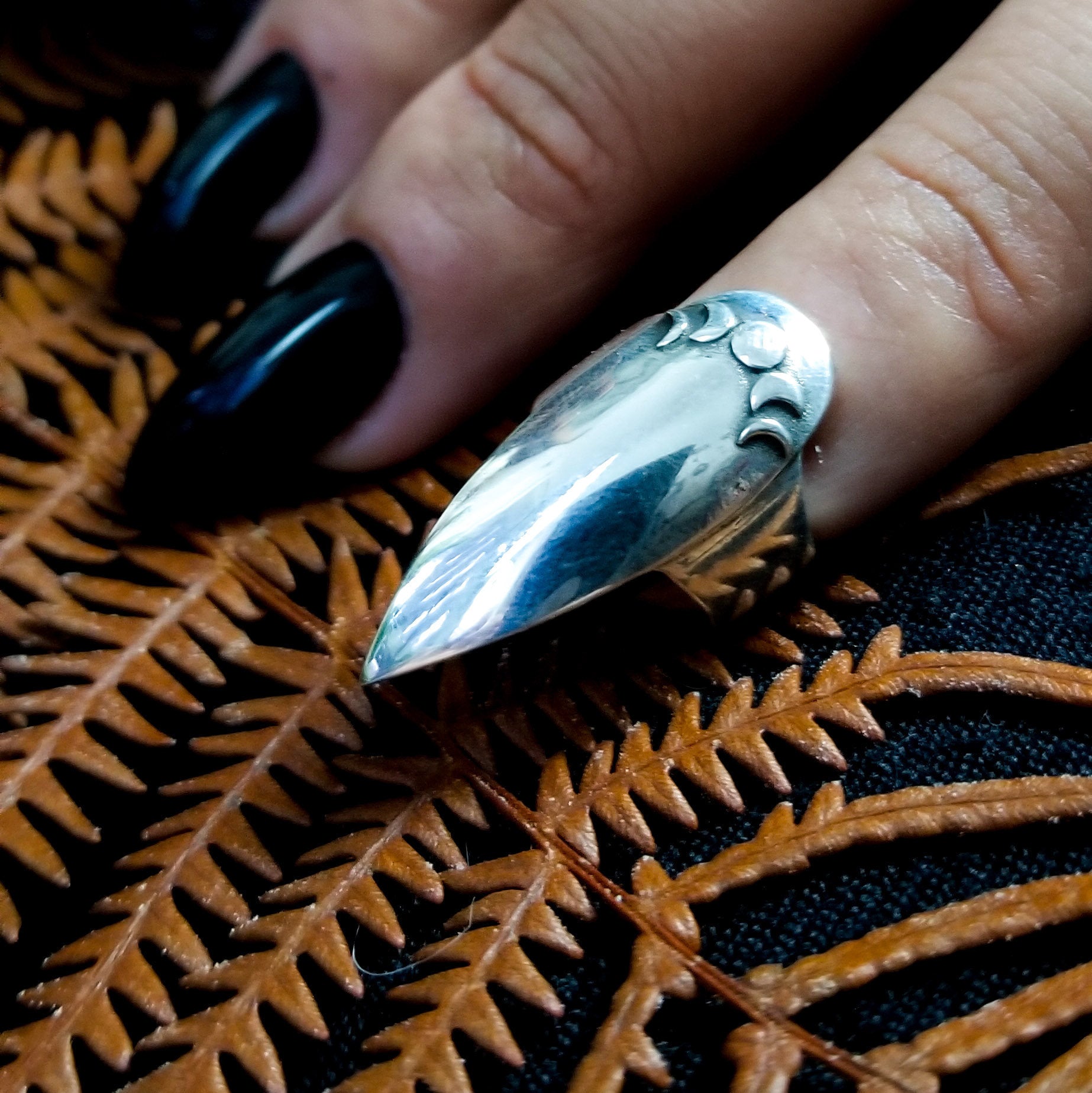 Moon Phase Stiletto Claw Ring