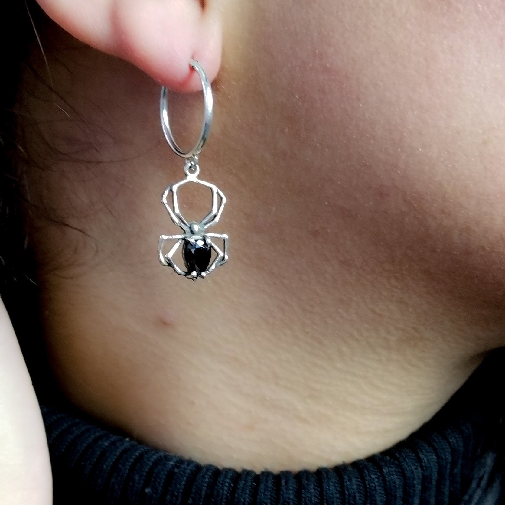 Collection of Black Spider Hoops Earrings - Inchoo Bijoux in a gallery layout