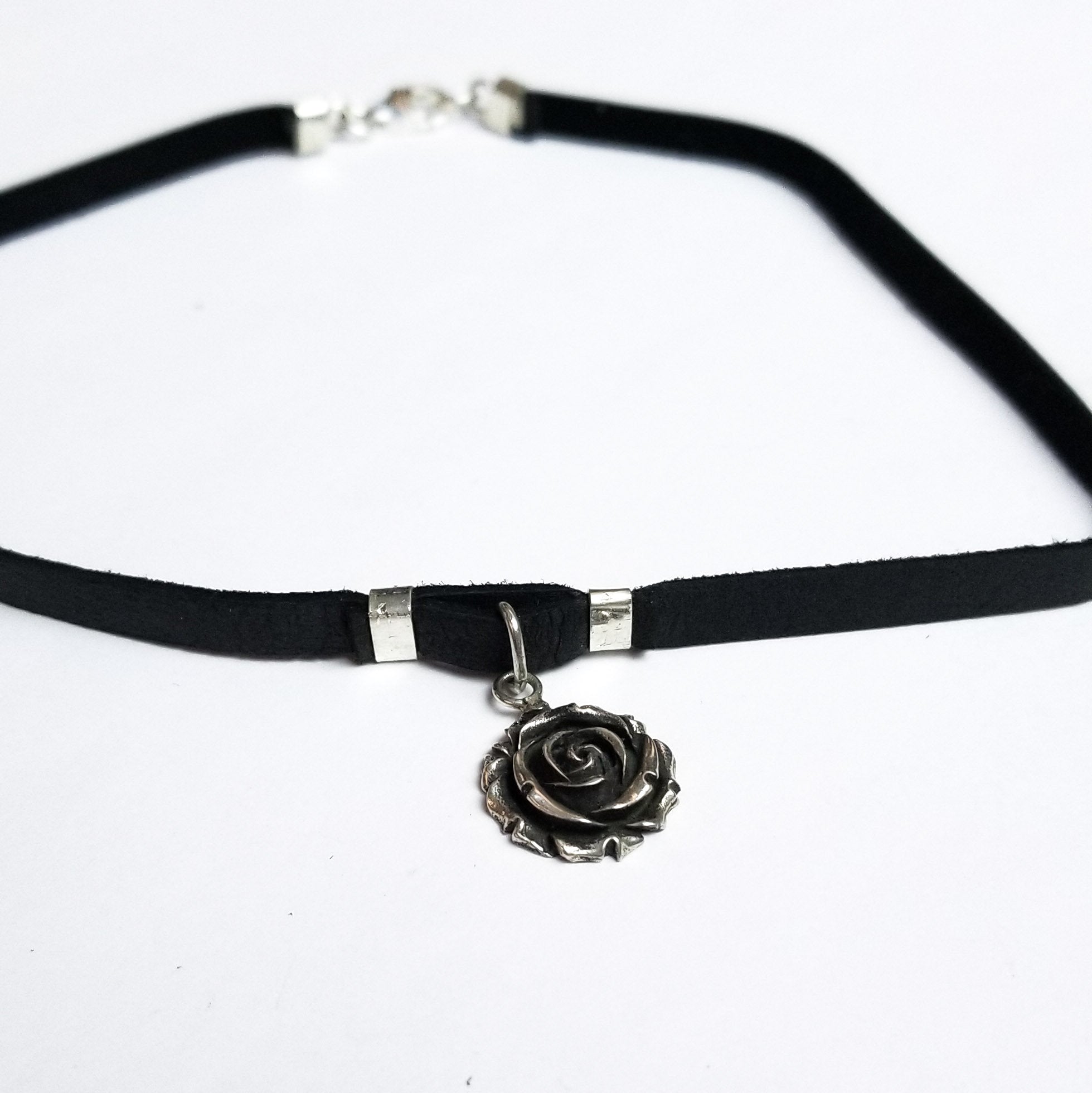 Collection of Silver Rose Leather Choker - Inchoo Bijoux in a gallery layout