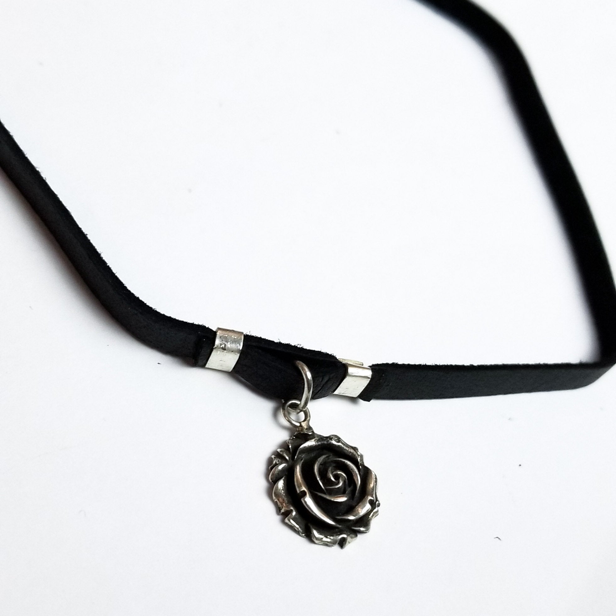 Collection of Silver Rose Leather Choker - Inchoo Bijoux in a gallery layout