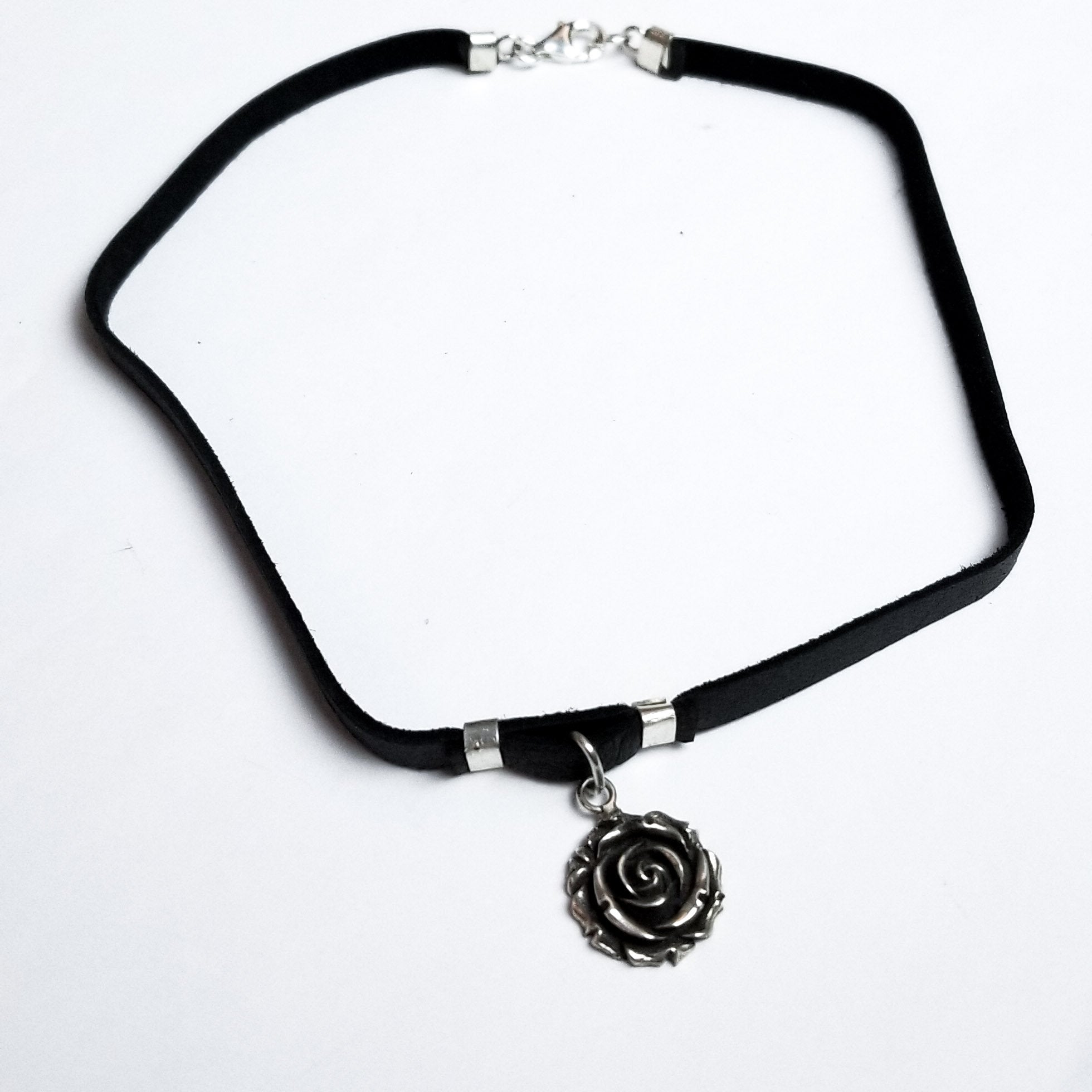 Collection of Silver Rose Leather Choker - Inchoo Bijoux in a gallery layout