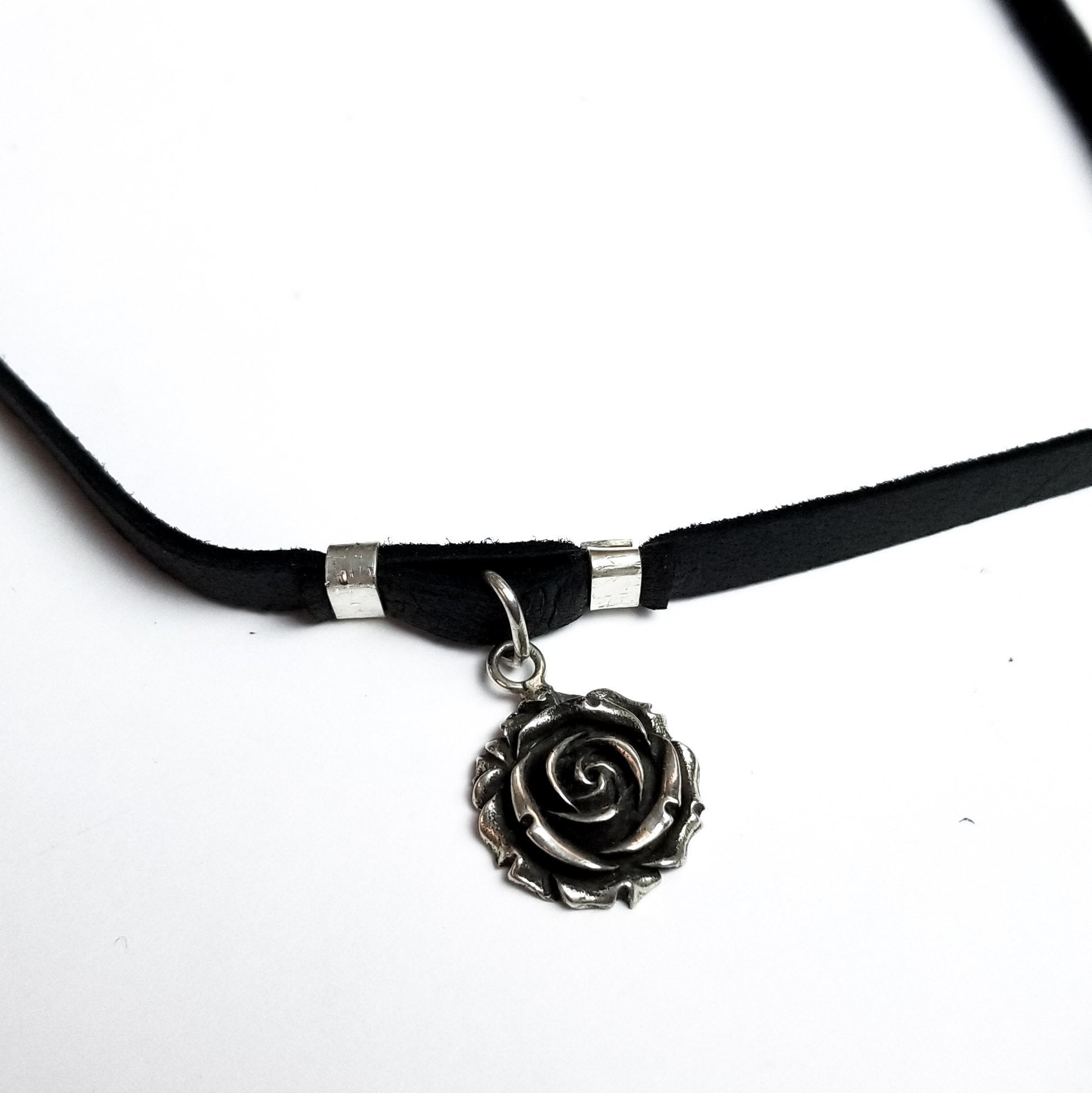 Collection of Silver Rose Leather Choker - Inchoo Bijoux in a gallery layout