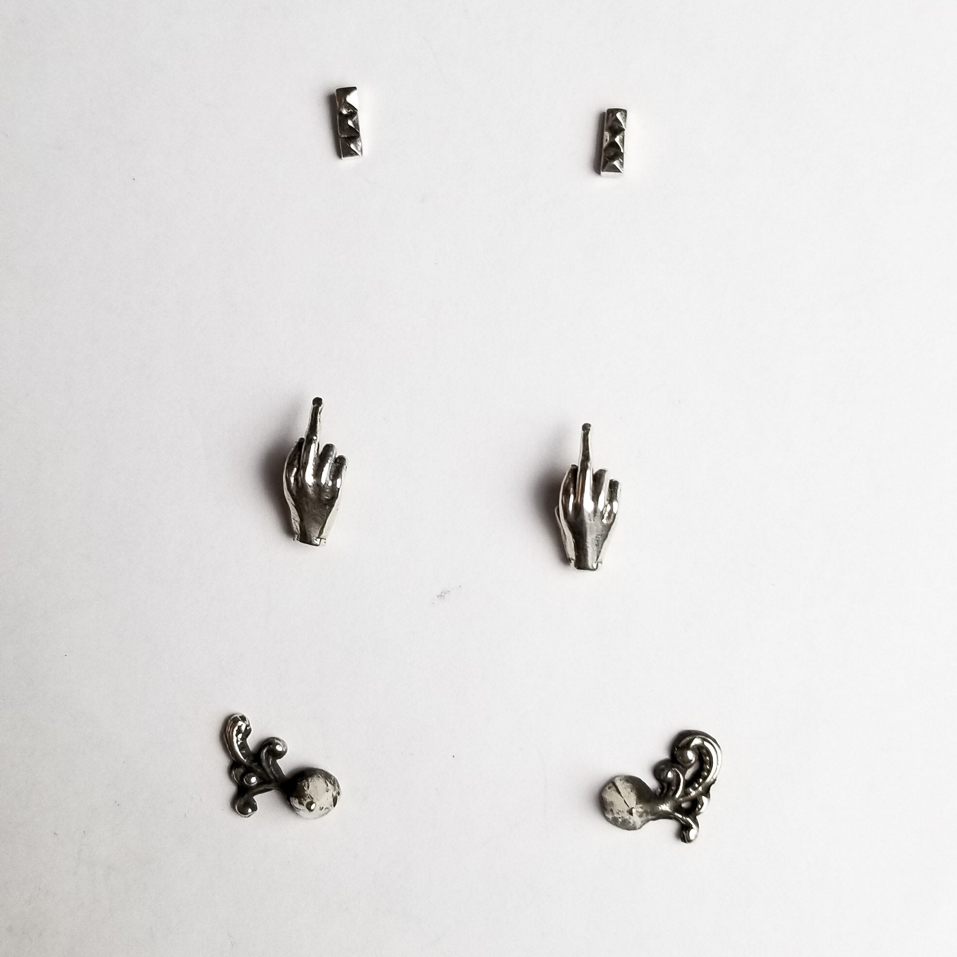 Collection of Set of 3 Pairs of Earrings #1 - Studded & Midlde Finger Single Studs - Inchoo Bijoux in a gallery layout