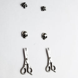 Collection of Set of 3 Pairs of Earrings #2 - Spider, Scissors & Skull Studs - Inchoo Bijoux in a gallery layout