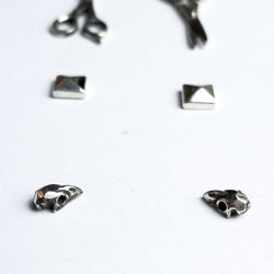 Collection of Set of 3 Pairs of Earrings #3 - Bird Skull, Scissors & Pyramid Studs - Inchoo Bijoux in a gallery layout