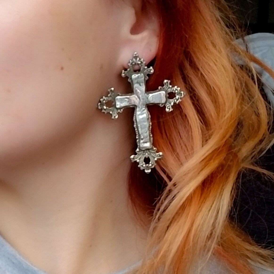 Large Baroque Cross Earrings - Inchoo Bijoux