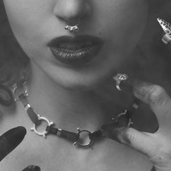 Collection of Black Leather O-Ring Choker Celestial Necklace - Inchoo Bijoux in a gallery layout