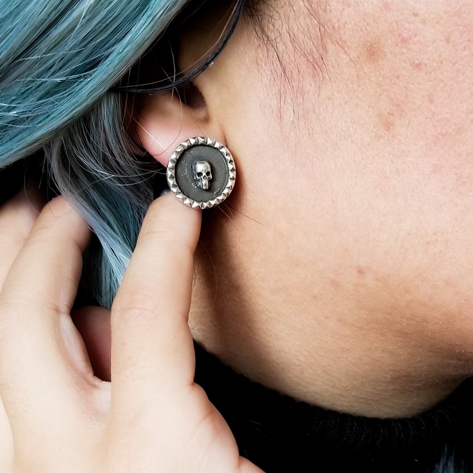 Collection of Unisex Studded Skull Stud Post Earrings - Inchoo Bijoux in a gallery layout