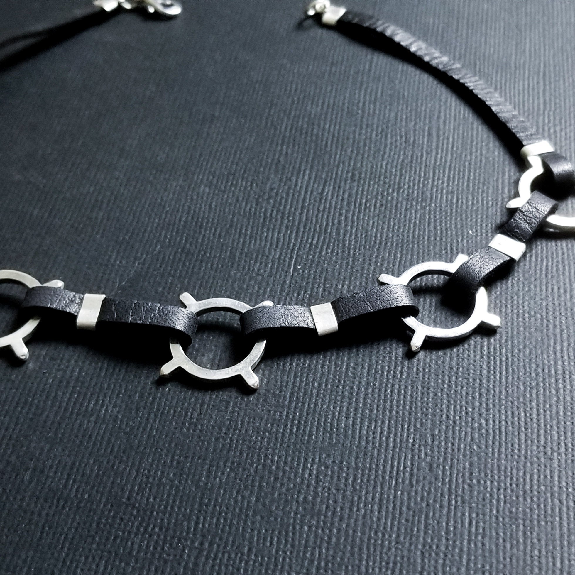 Black Leather O-Ring Choker Celestial Necklace - Inchoo Bijoux