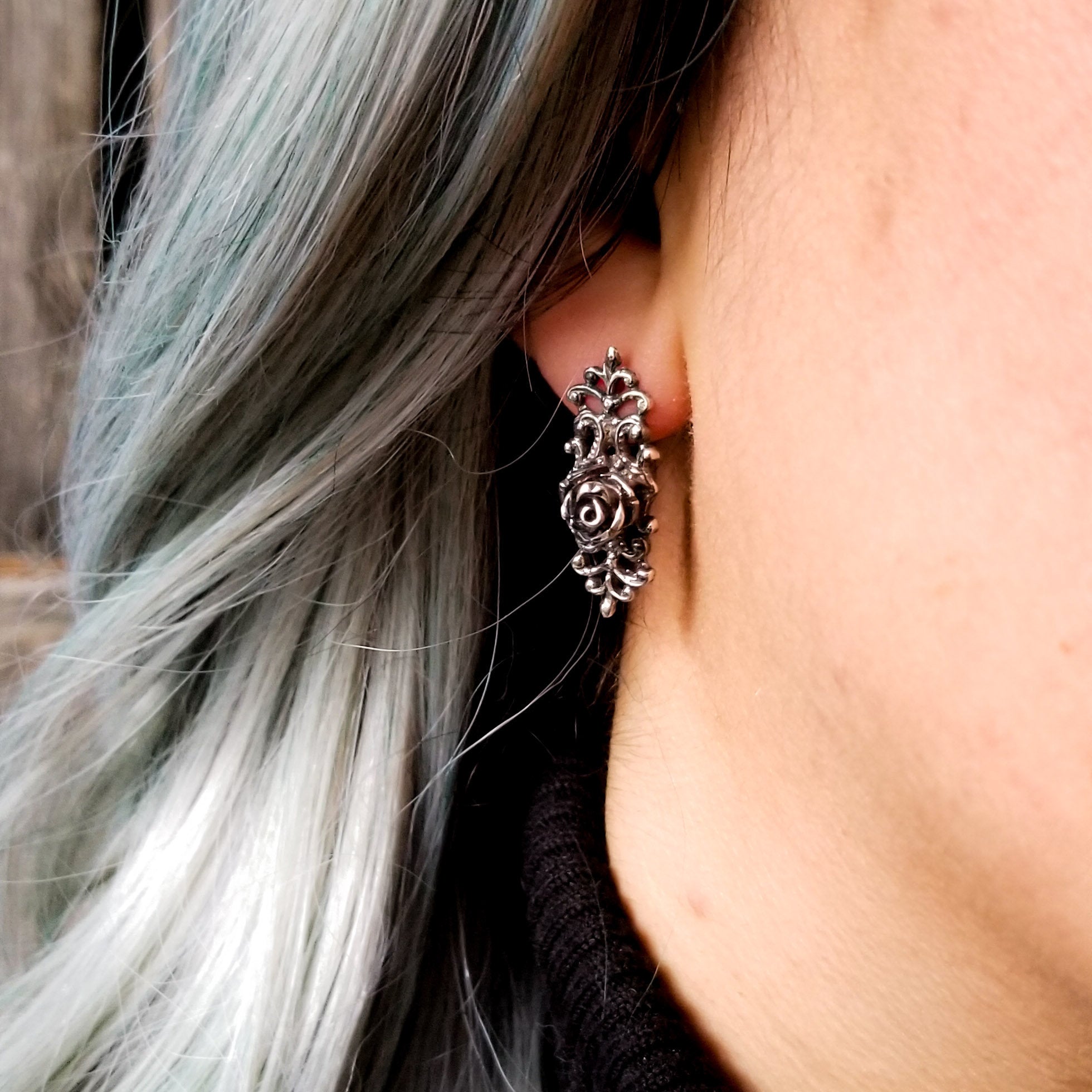 Collection of Victorian Rose and Lace Earrings Flower - Inchoo Bijoux in a gallery layout