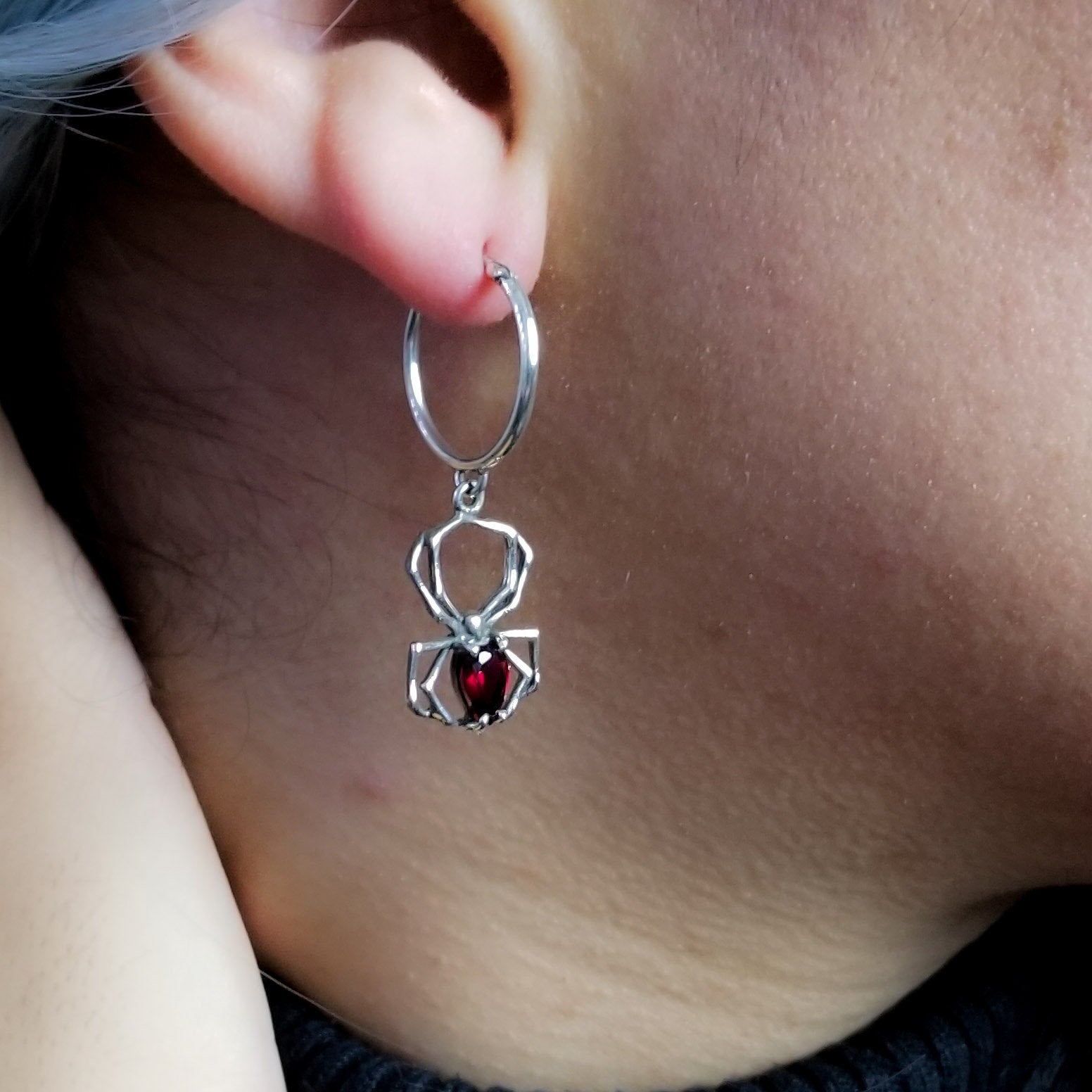 Collection of Red Garnet Spider Dangle Hoops - Inchoo Bijoux in a gallery layout