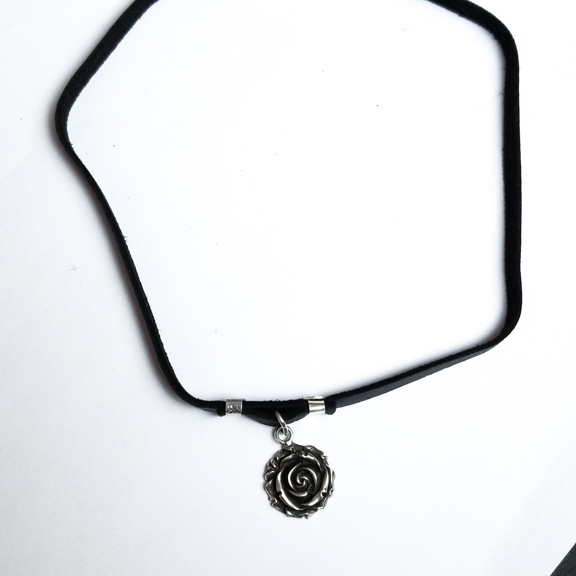 Collection of Silver Rose Leather Choker - Inchoo Bijoux in a gallery layout