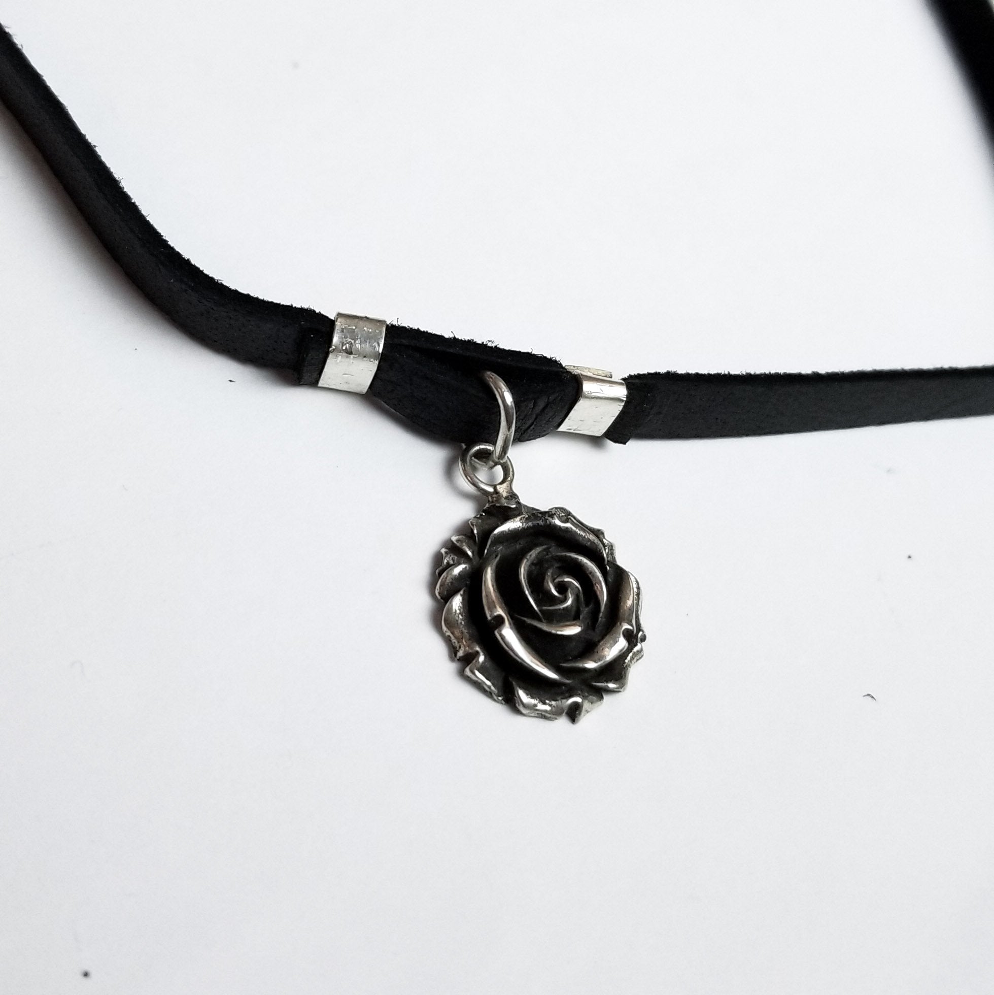 Collection of Silver Rose Leather Choker - Inchoo Bijoux in a gallery layout