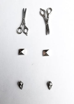 Collection of Set of 3 Pairs of Earrings #3 - Bird Skull, Scissors & Pyramid Studs - Inchoo Bijoux in a gallery layout