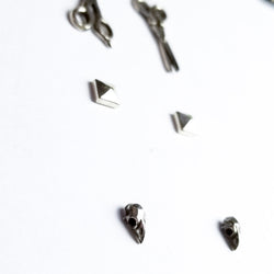 Collection of Set of 3 Pairs of Earrings #3 - Bird Skull, Scissors & Pyramid Studs - Inchoo Bijoux in a gallery layout