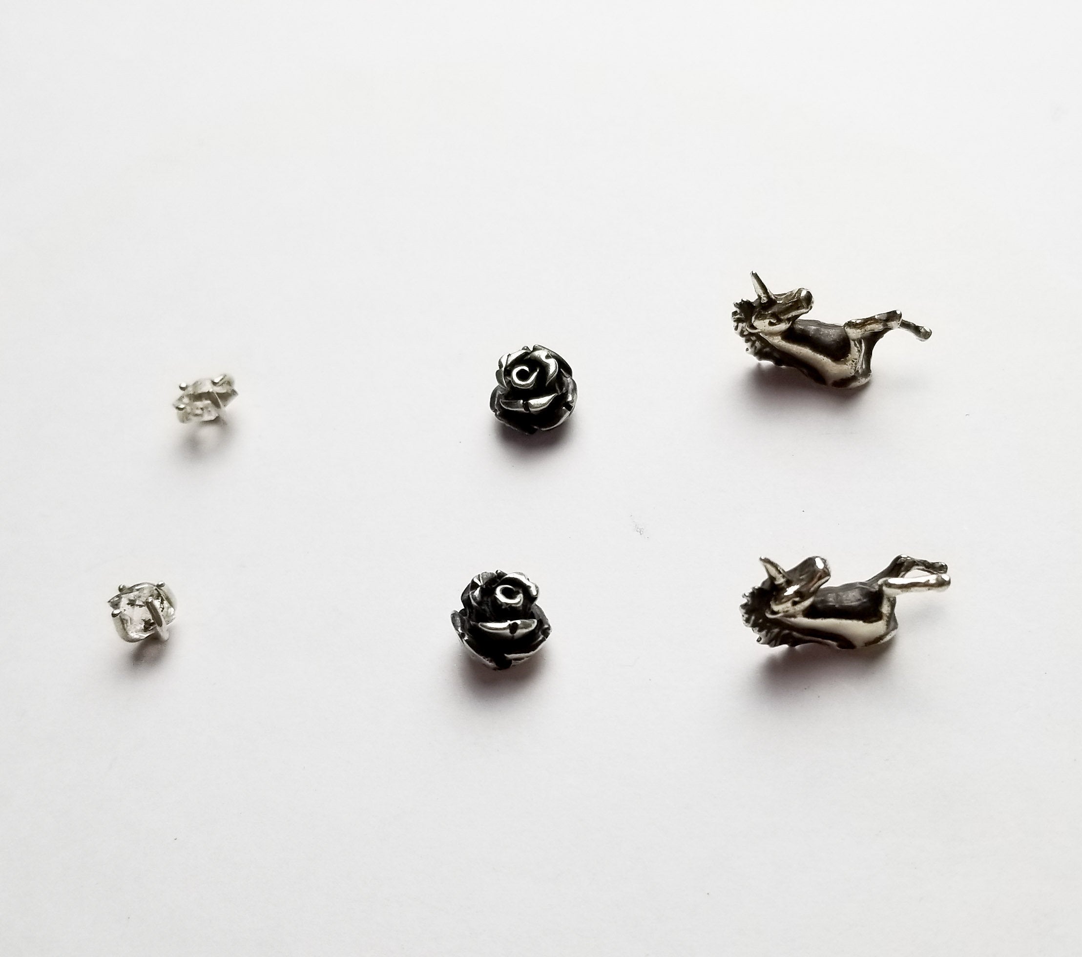 Set of 3 Pairs of Earrings #5 - Herkimer, Unicorn & Rose Studs - Inchoo Bijoux