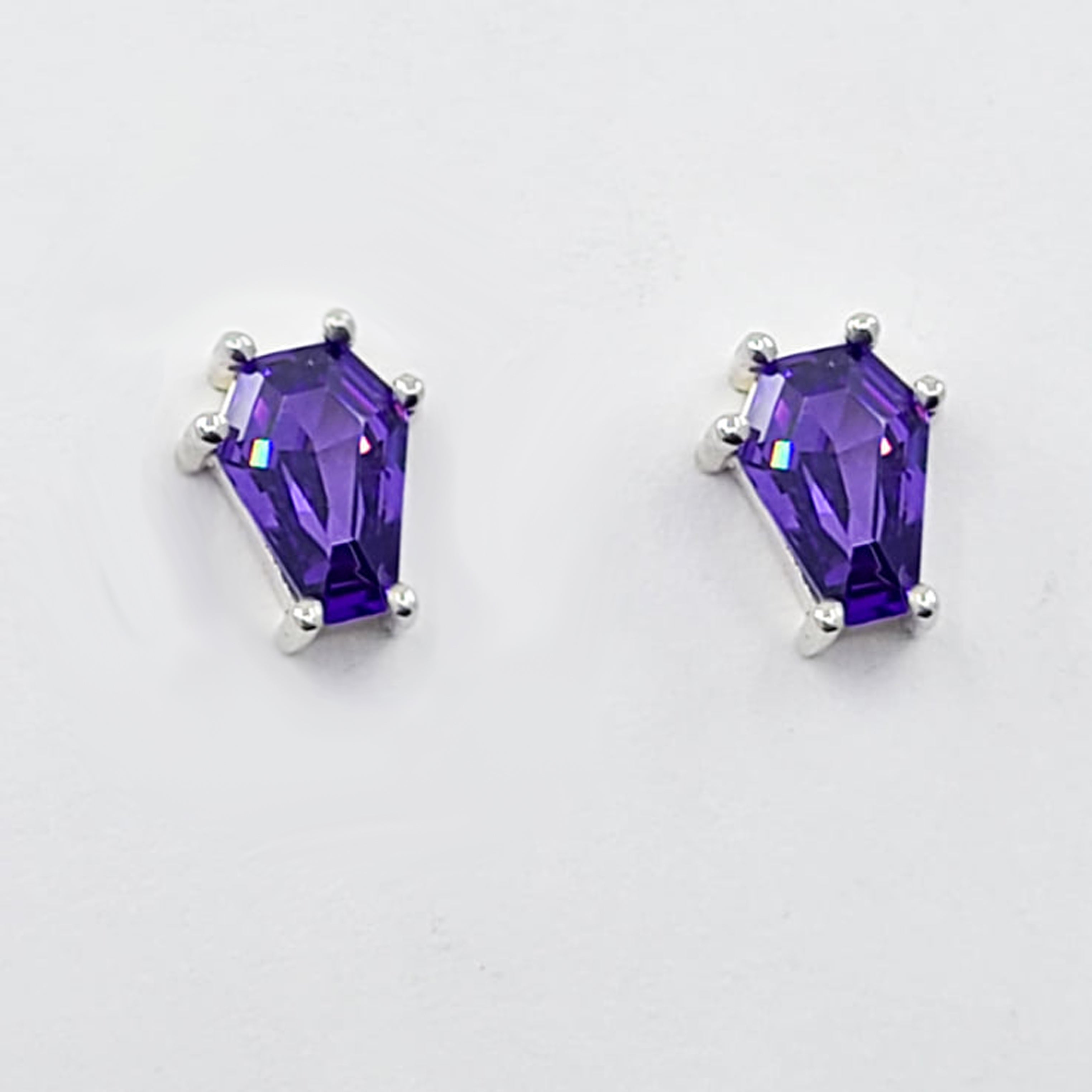 Collection of Small Magic Purple Coffin Earrings in a gallery layout