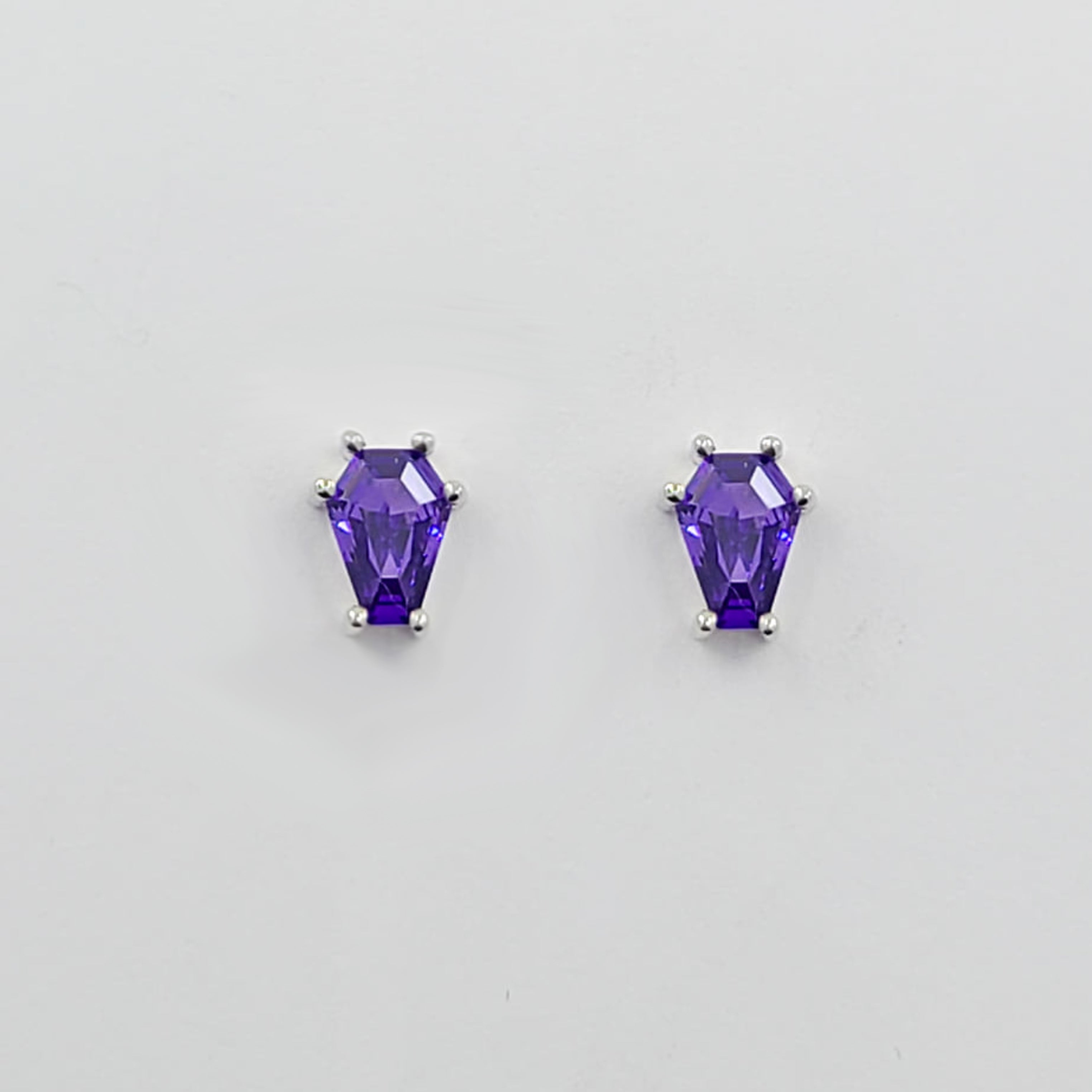 Collection of Small Magic Purple Coffin Earrings in a gallery layout