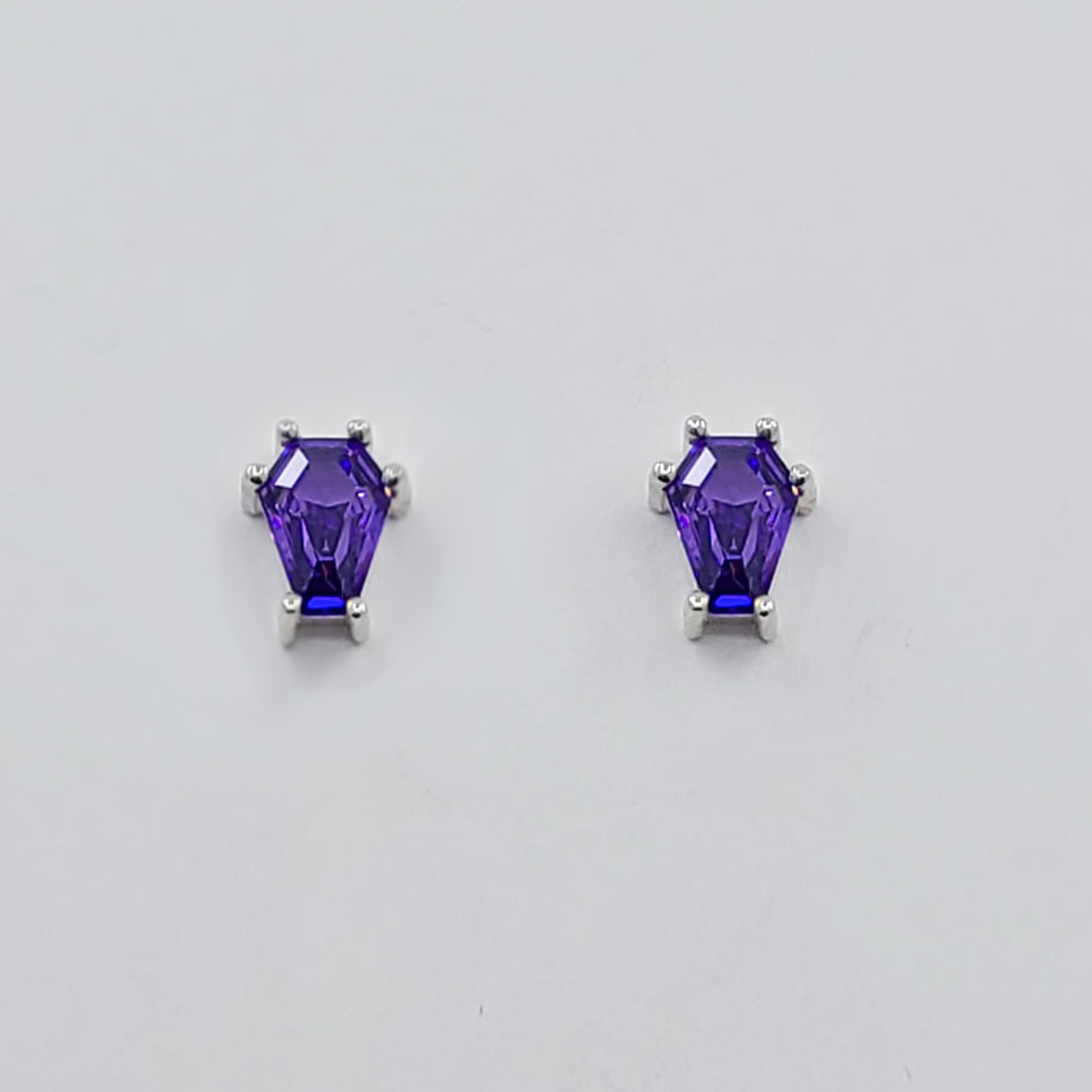 Collection of Small Magic Purple Coffin Earrings in a gallery layout